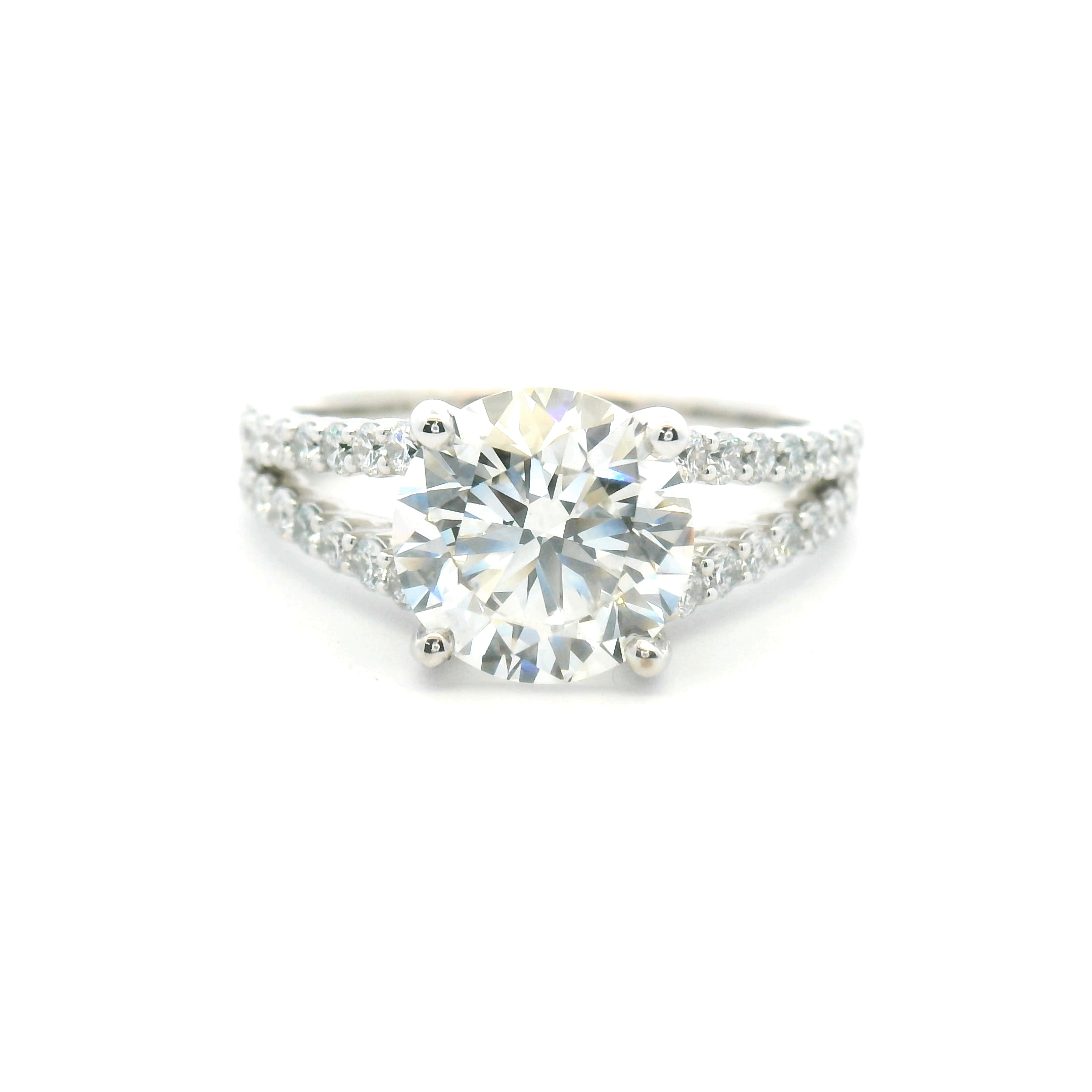 Accented Split Shank Round Diamond Engagement Ring