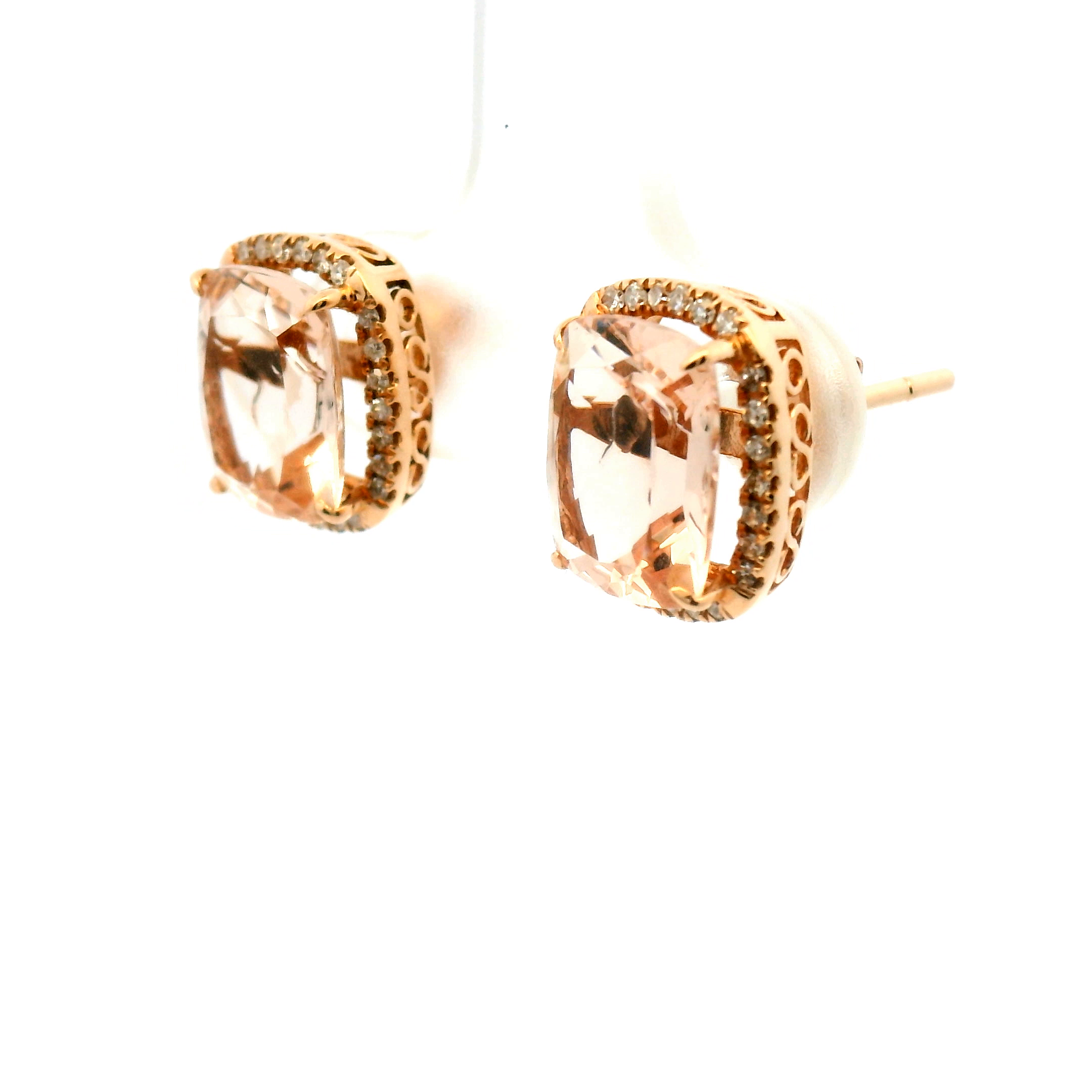 Cushion Morganite and Diamond Halo Stud Earrings