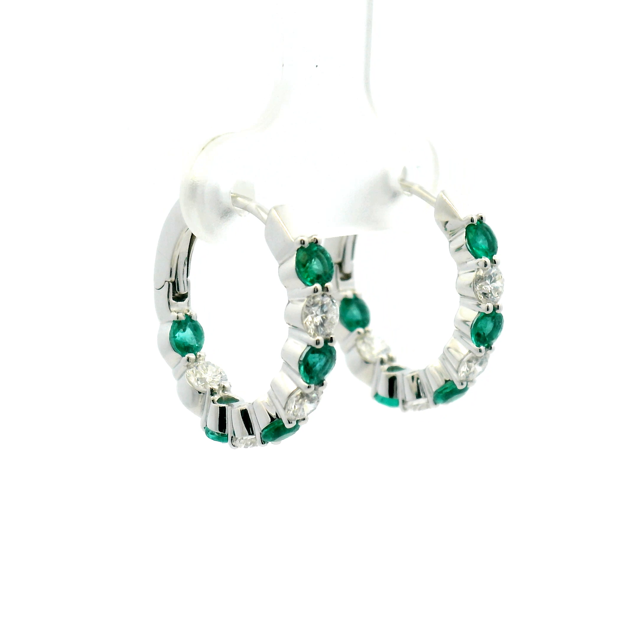 Emerald and Diamond Alternating Inside-Out Hoop Earrings