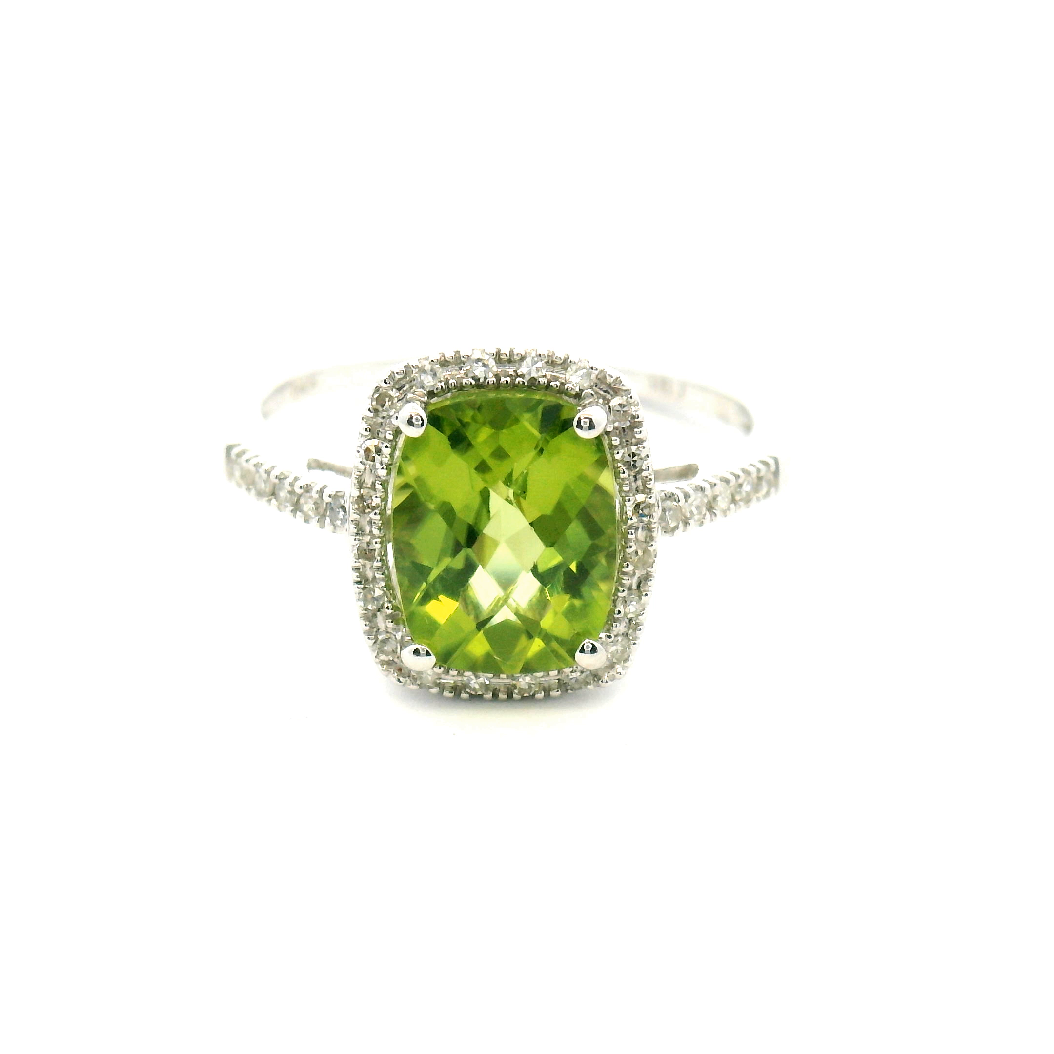 Peridot and Diamond Halo Ring