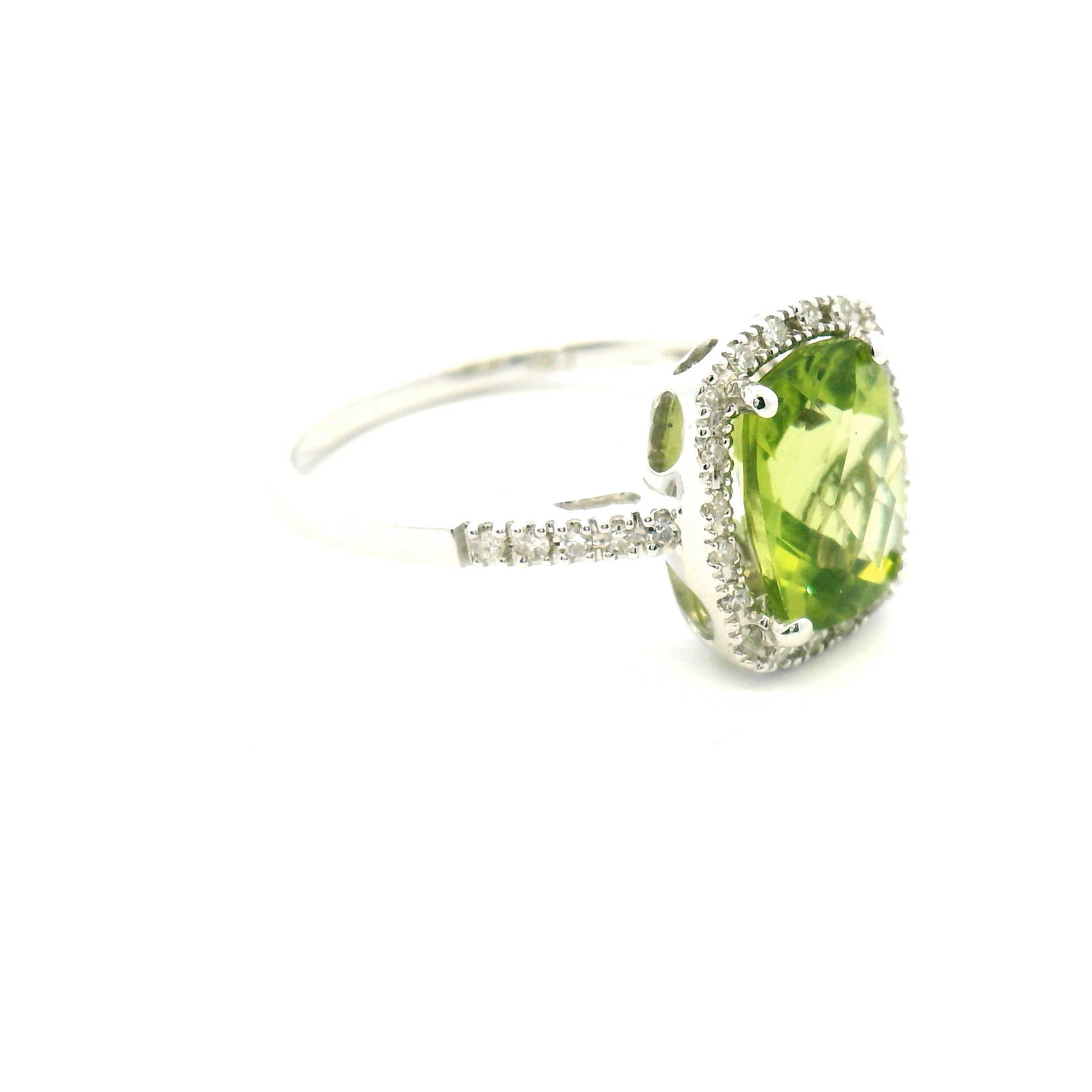 Peridot and Diamond Halo Ring