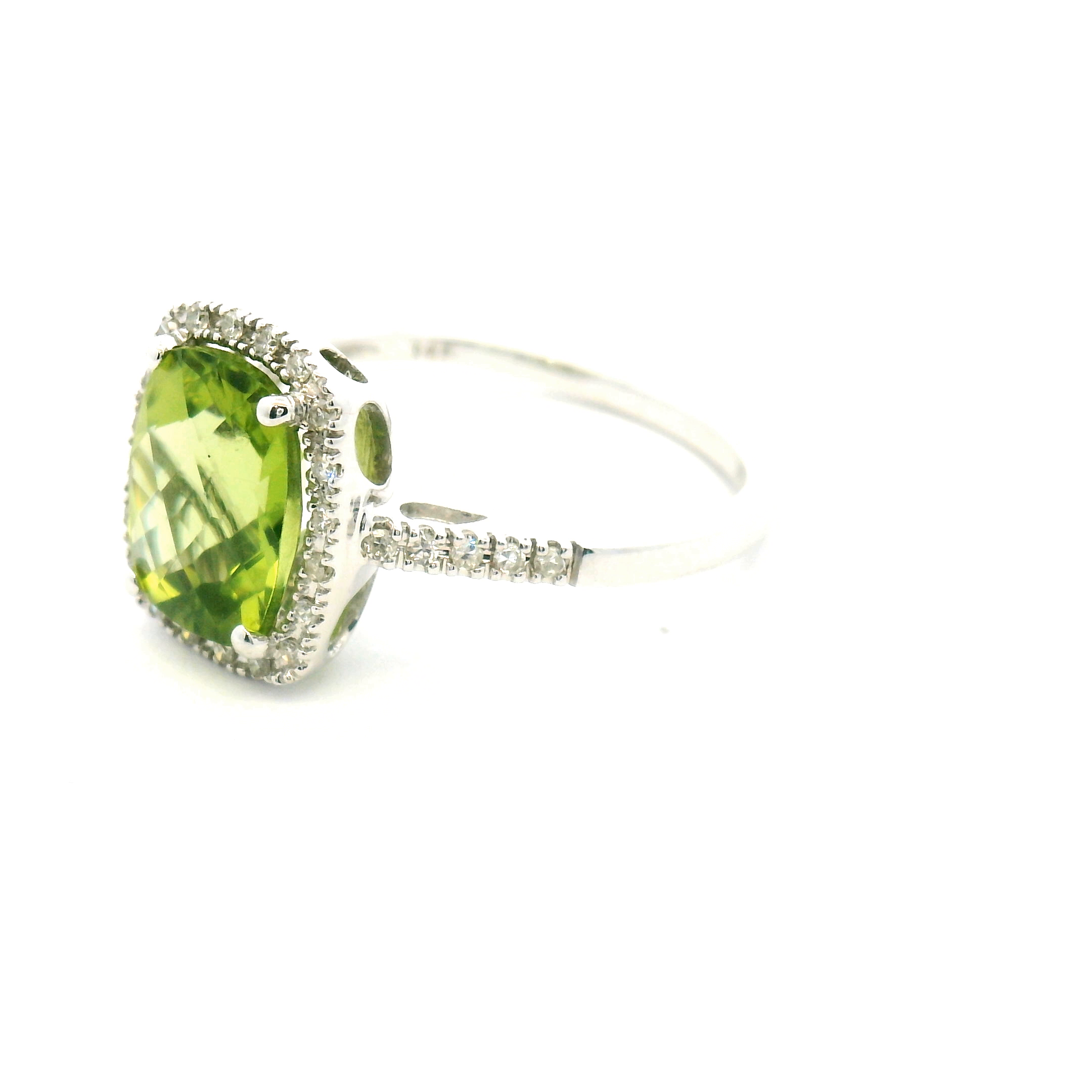 Peridot and Diamond Halo Ring