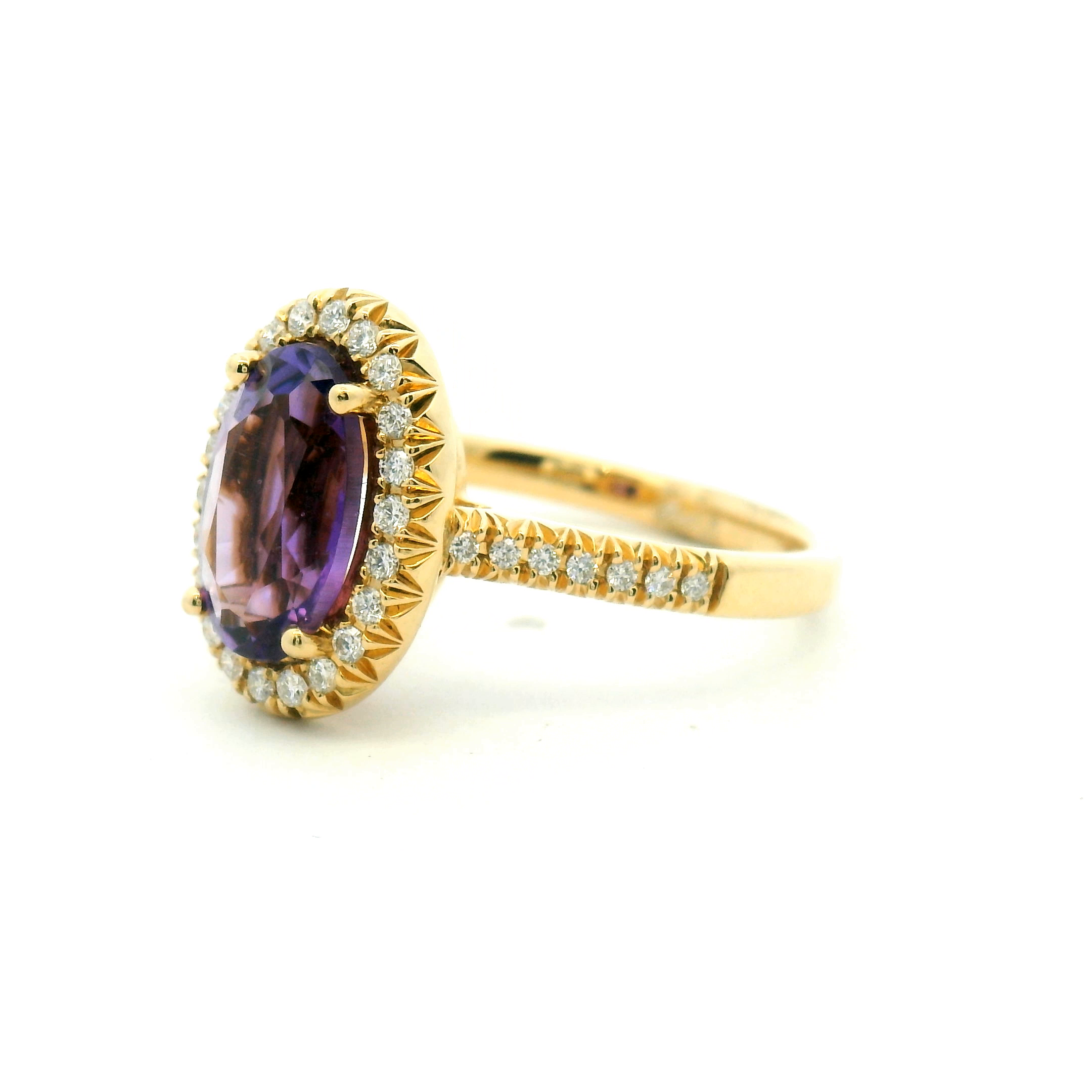 Oval Amethyst Diamond Halo Ring