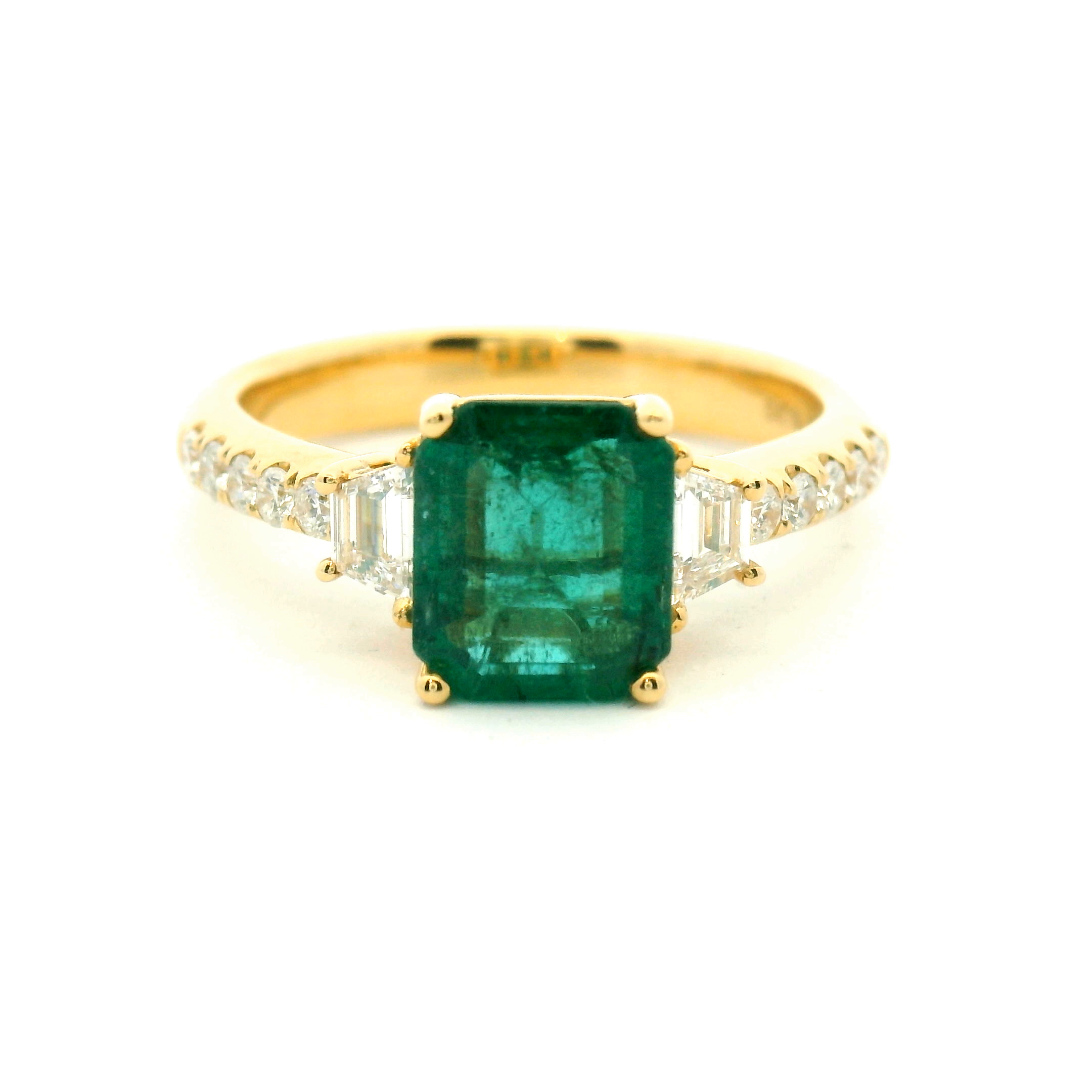 Emerald Three Stone Diamond Accent Ring