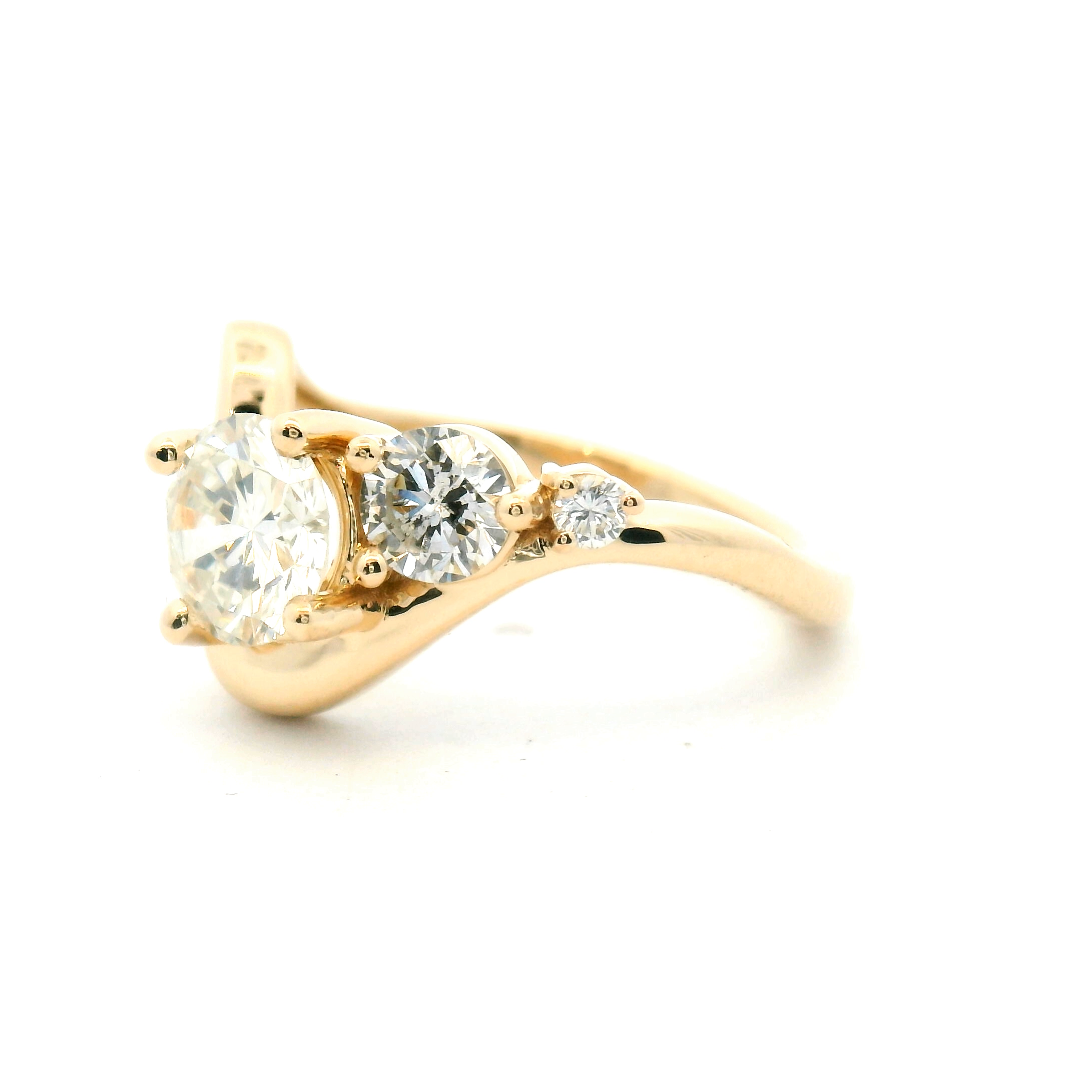 Modern Three Stone Diamond Bypass Engagement Ring