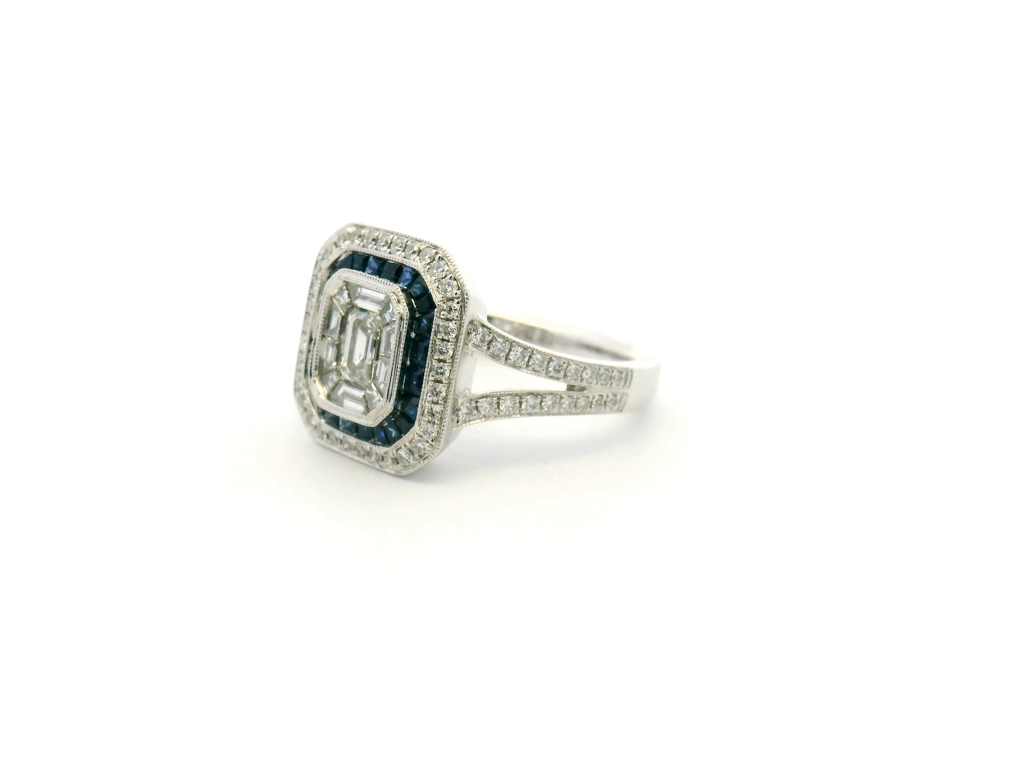 Blue Sapphire and Diamond Halo Cocktail Ring