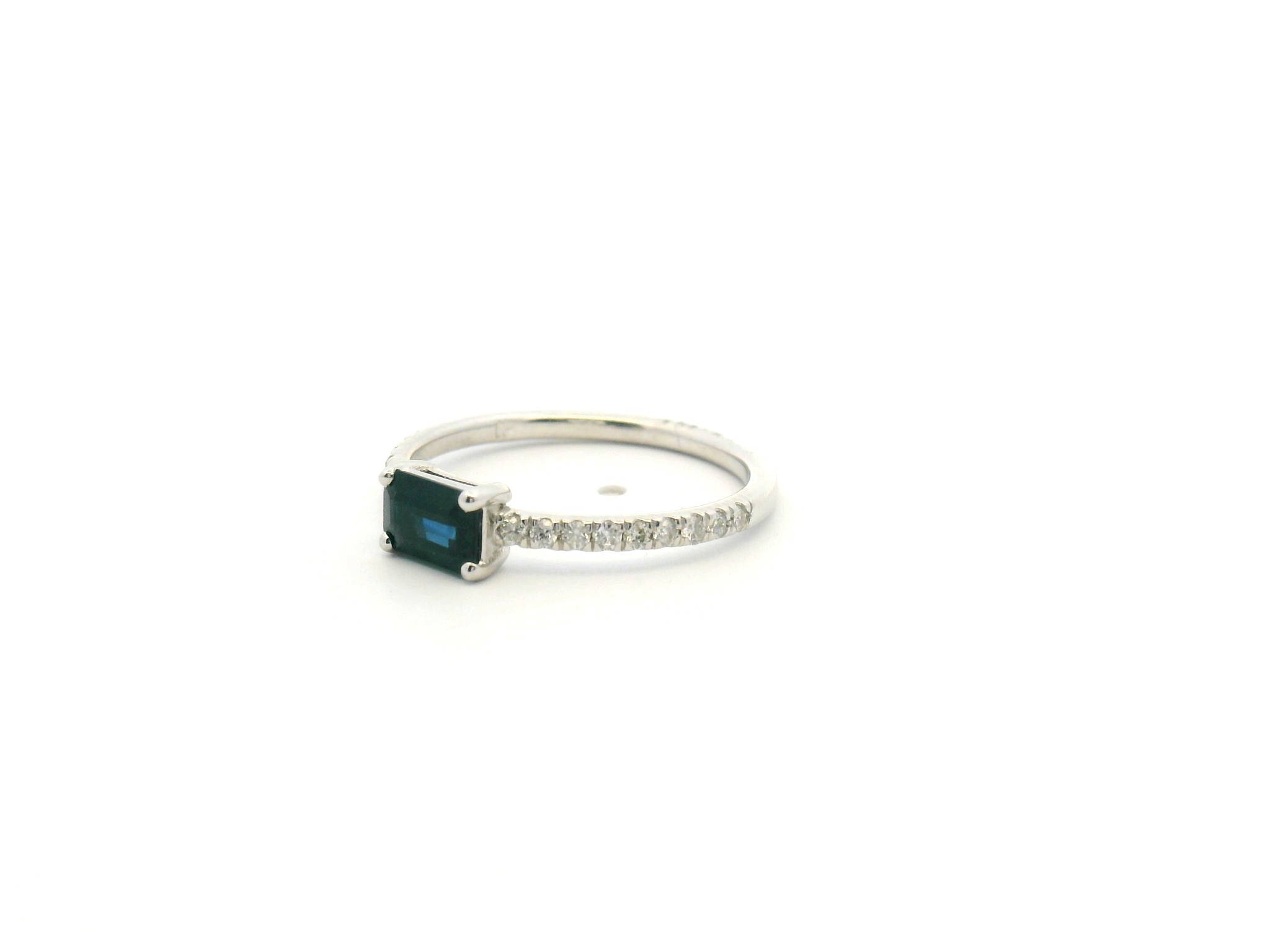 Emerald Cut Blue Sapphire Diamond Accented Ring