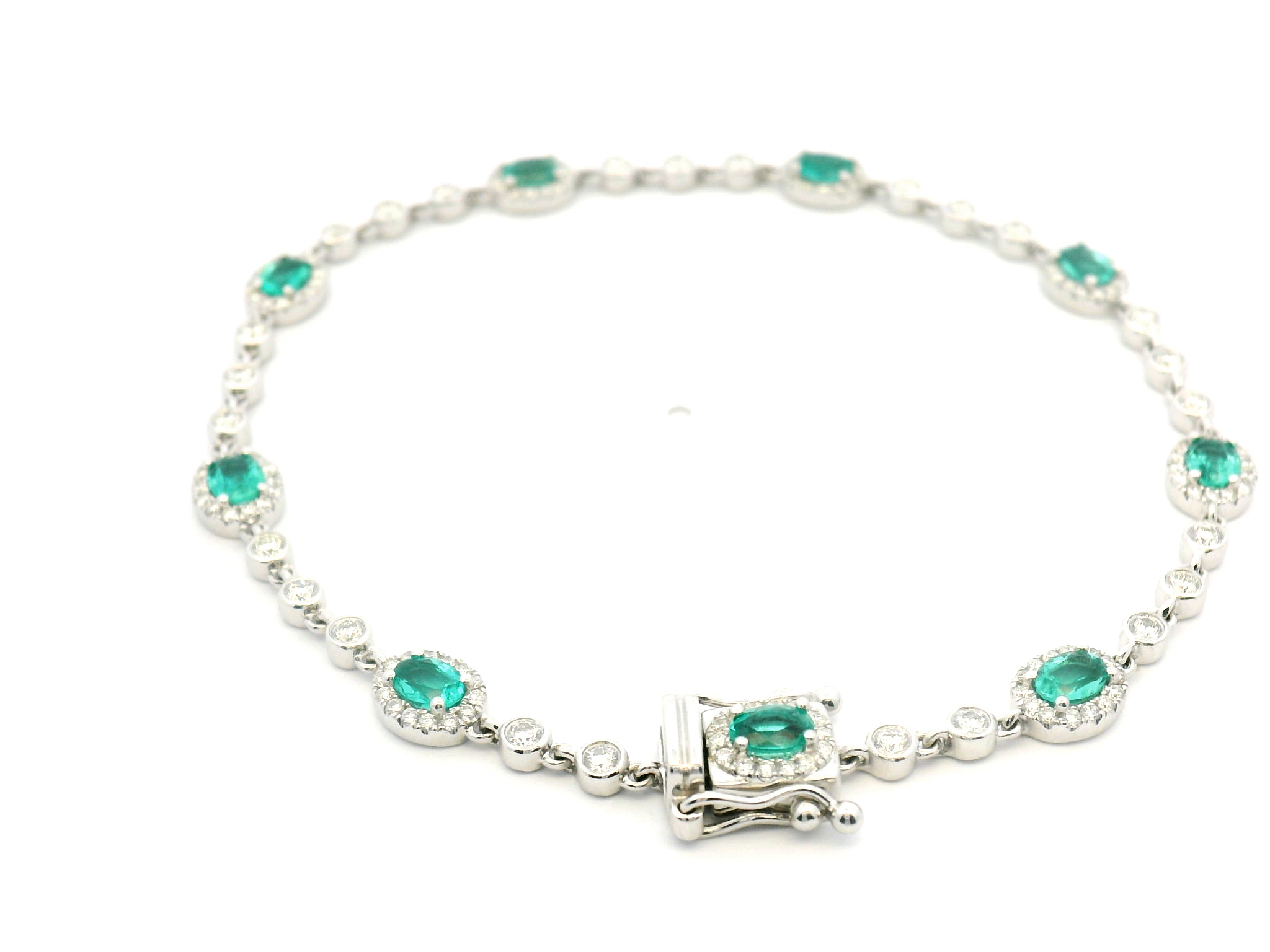Oval Emerald Halo Bezel Bracelet
