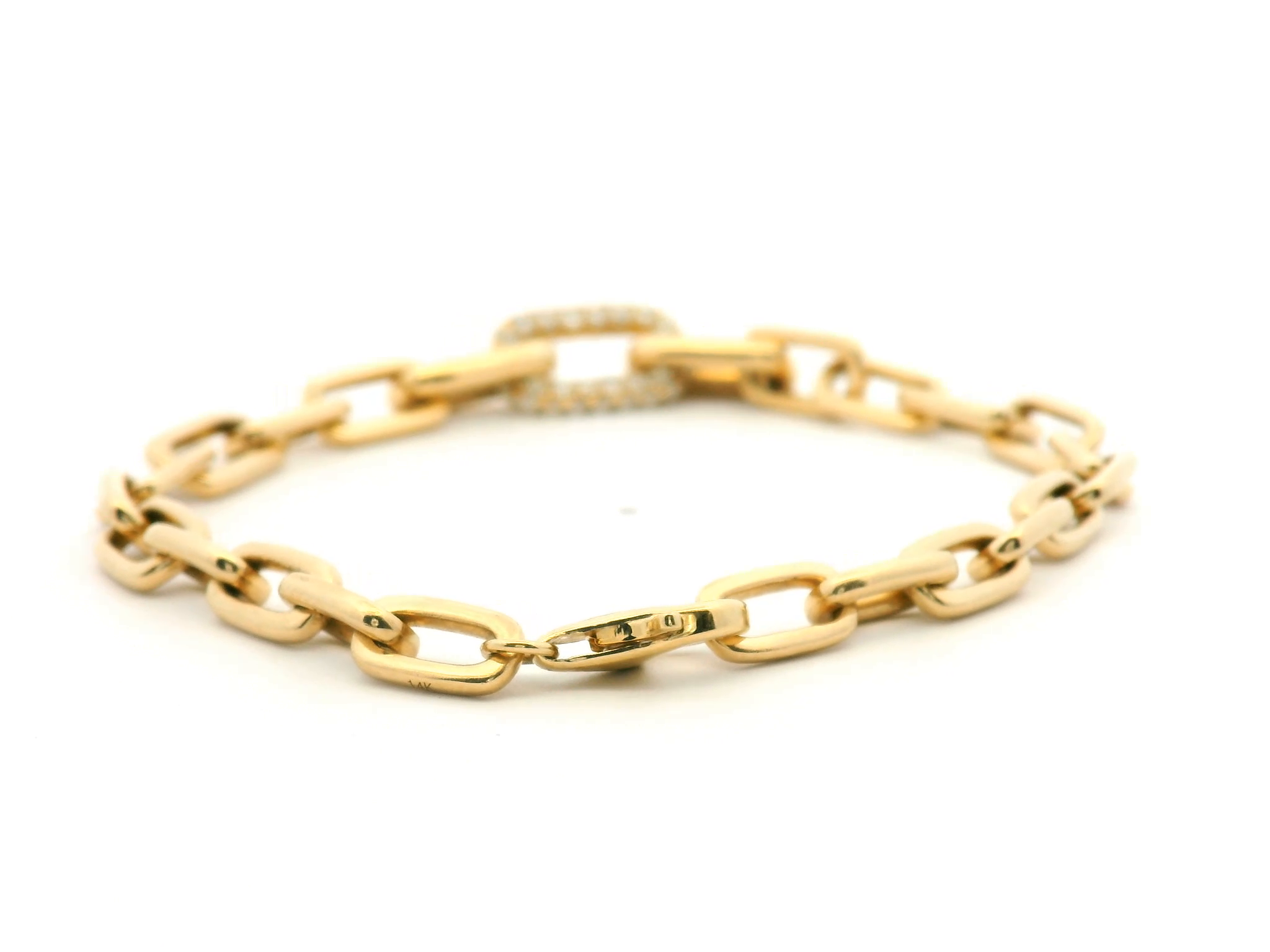 Gold Paperclip Bracelet with Diamond Link