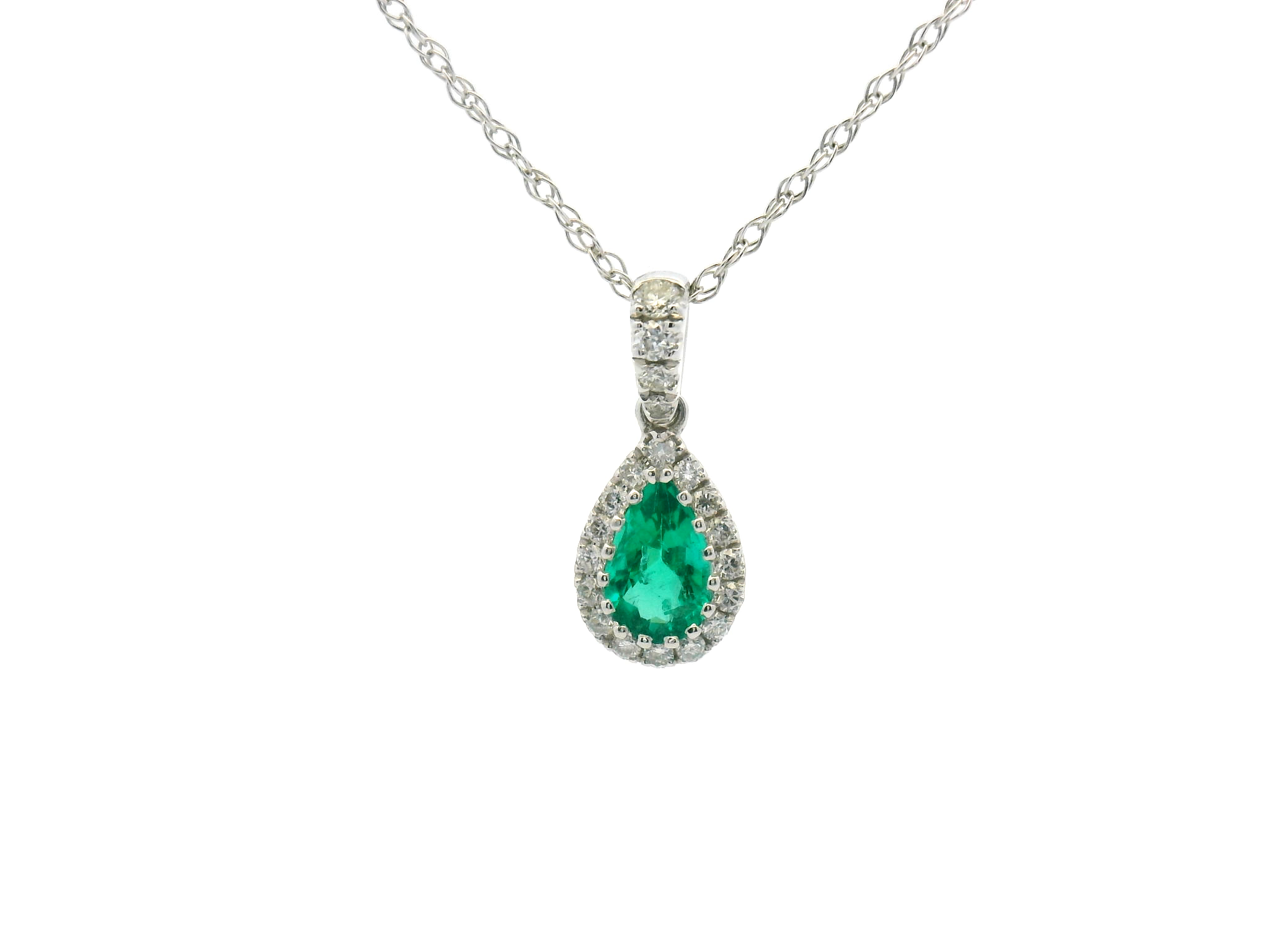 Emerald Diamond Halo Pendant