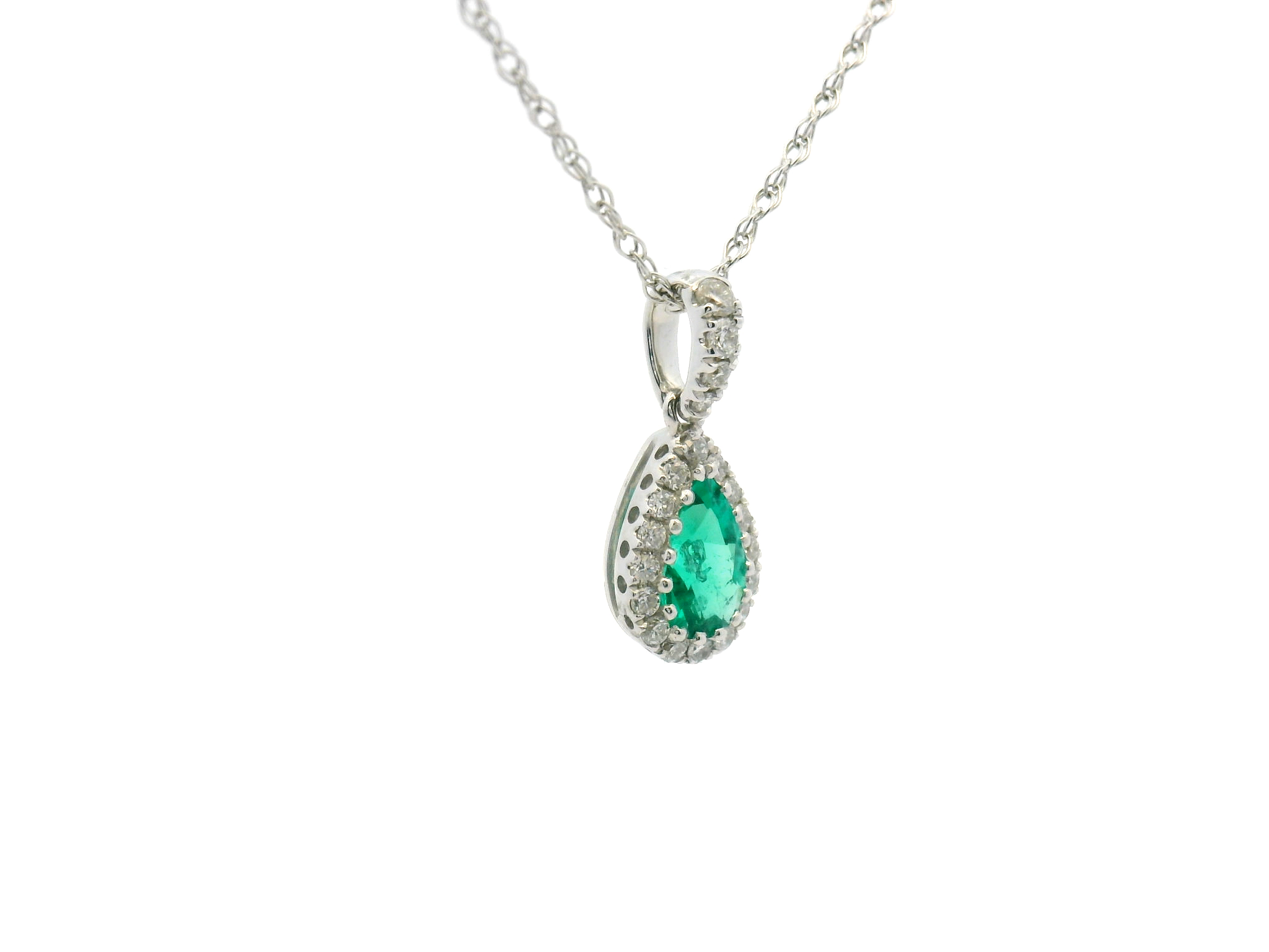 Emerald Diamond Halo Pendant