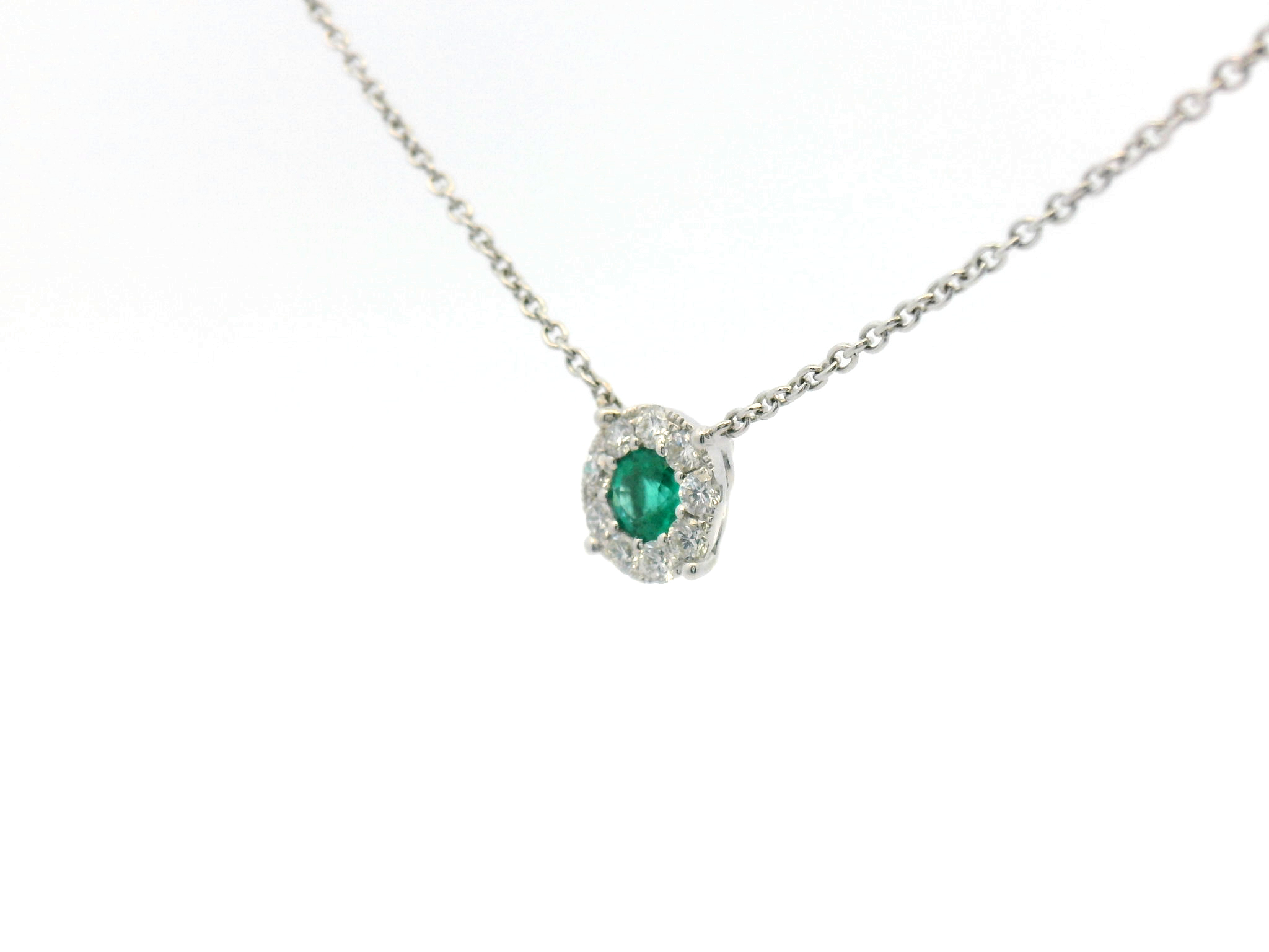 Emerald Diamond Halo Station Necklace