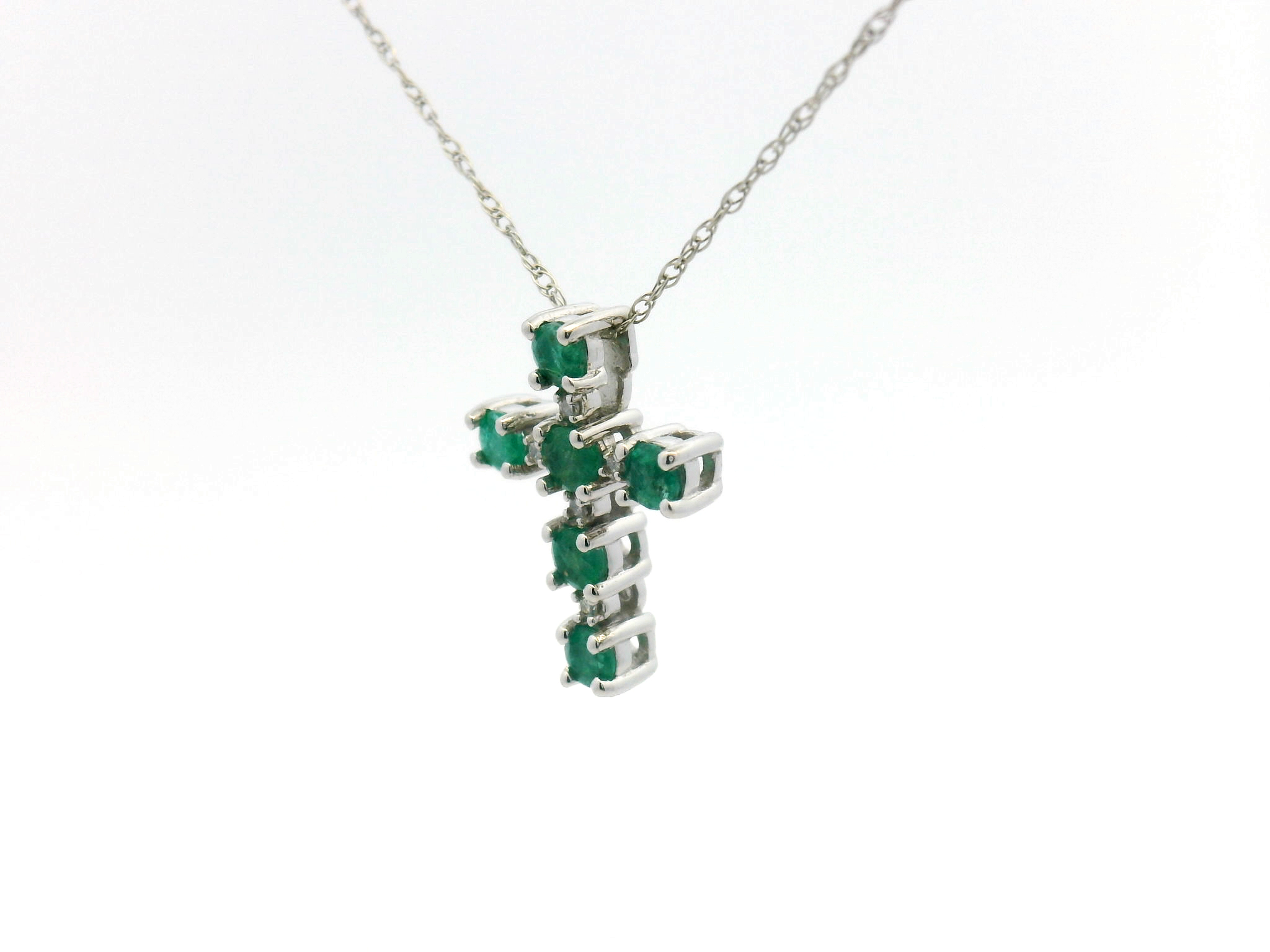 Green Emerald Diamond Cross Pendant Necklace