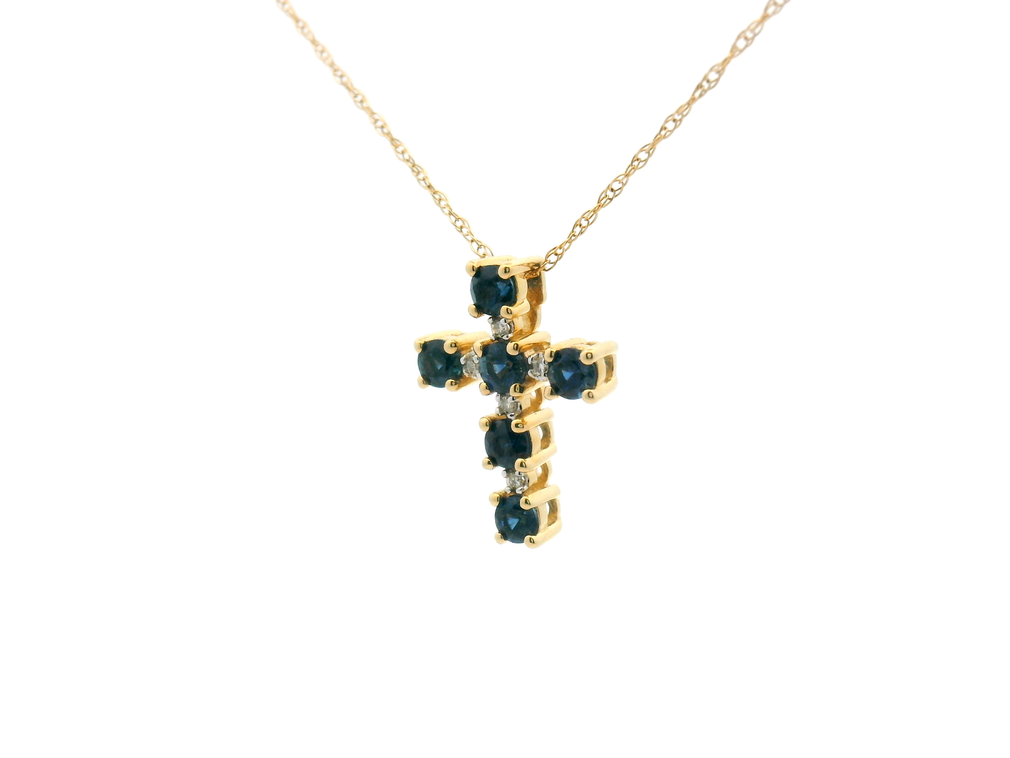 Blue Sapphire Diamond Cross Pendant Necklace