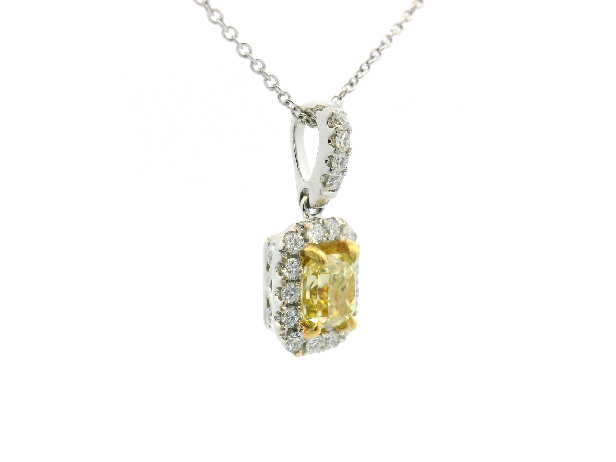Yellow Diamond Diamond Halo Pendant Necklace