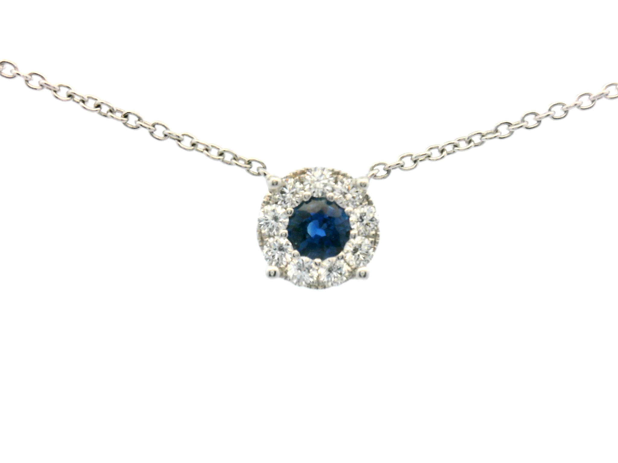 Blue Sapphire Diamond Halo Station Necklace