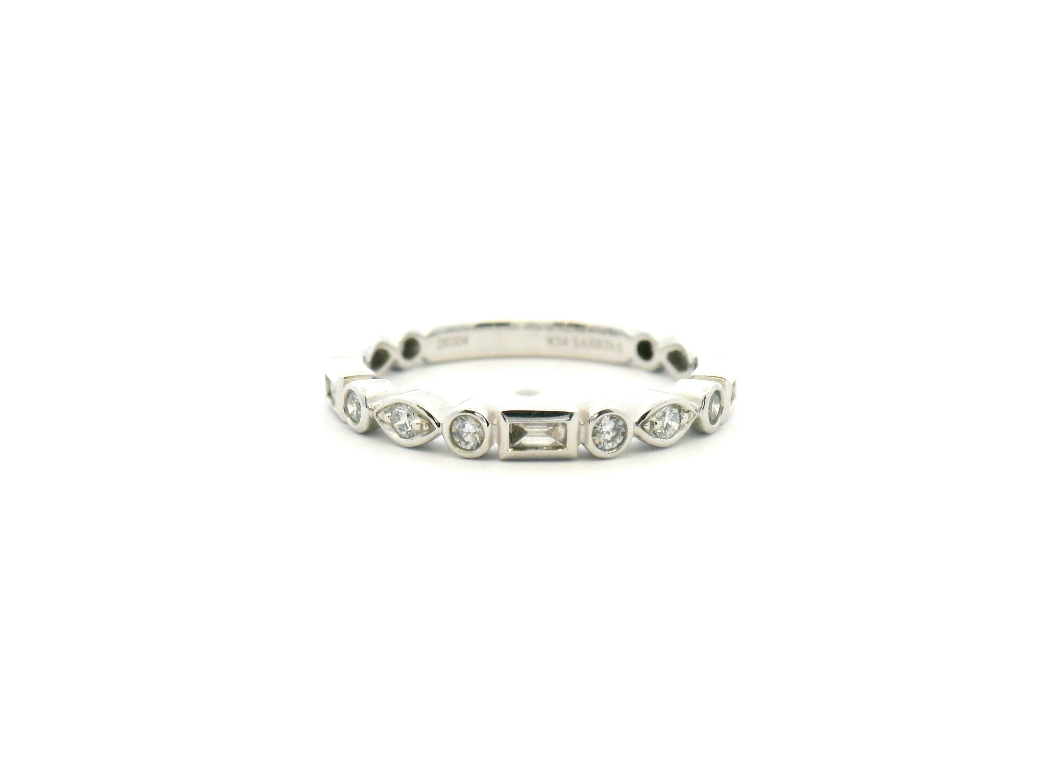 Baguette & Round Diamond Metal Work Wedding Band