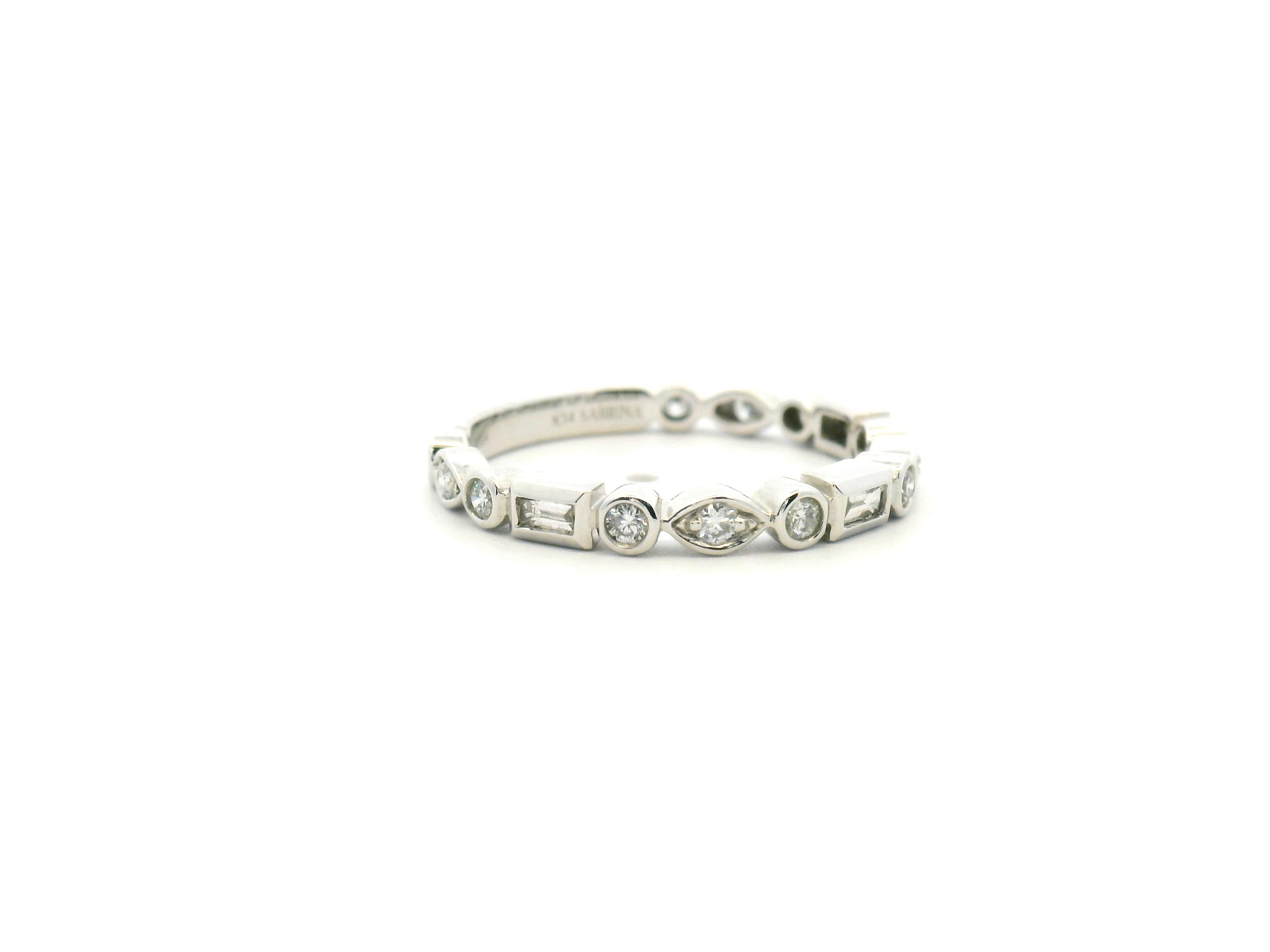 Baguette & Round Diamond Metal Work Wedding Band