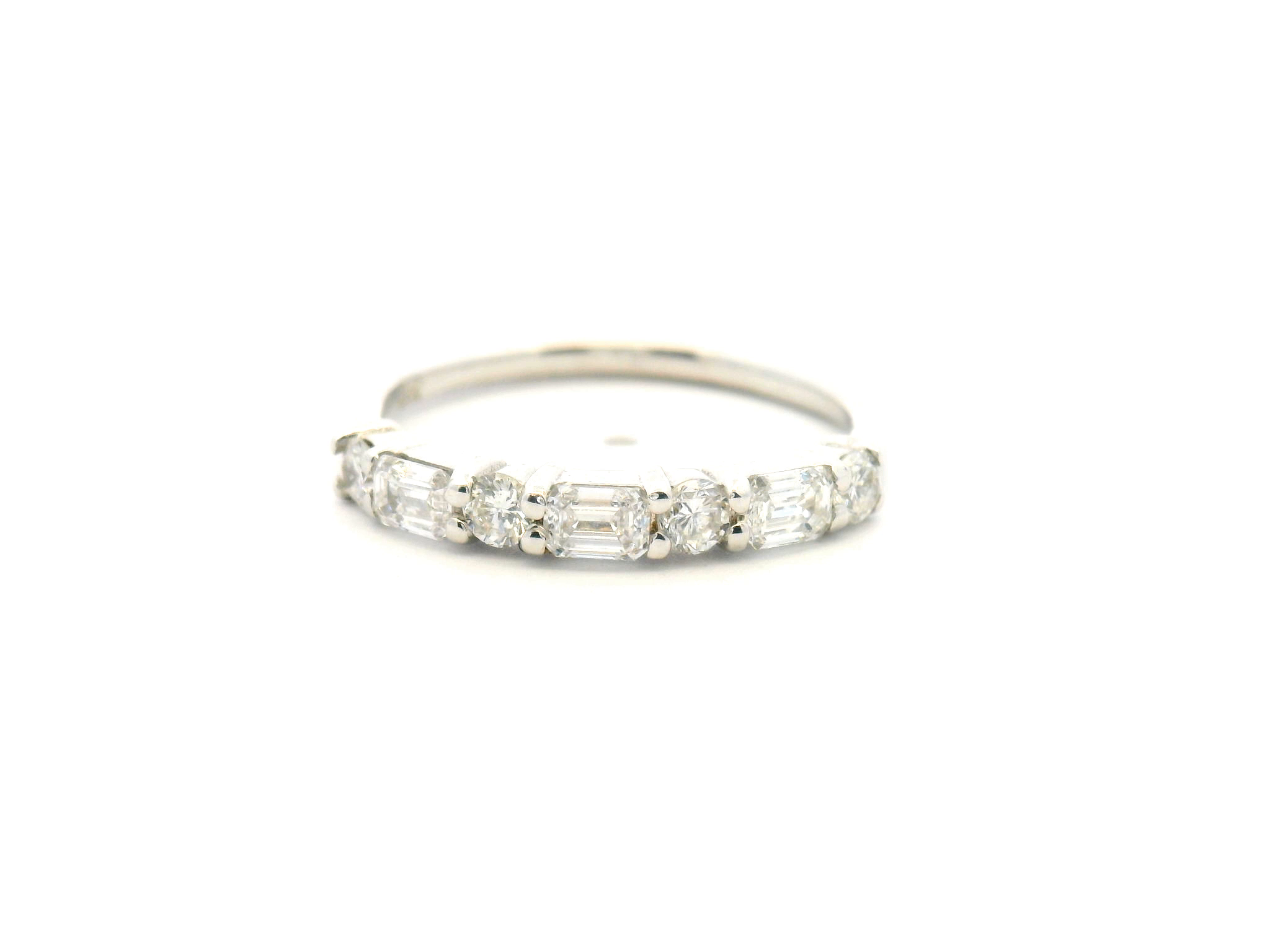 Alternating Round and Emerald Cut Diamond Wedding Band