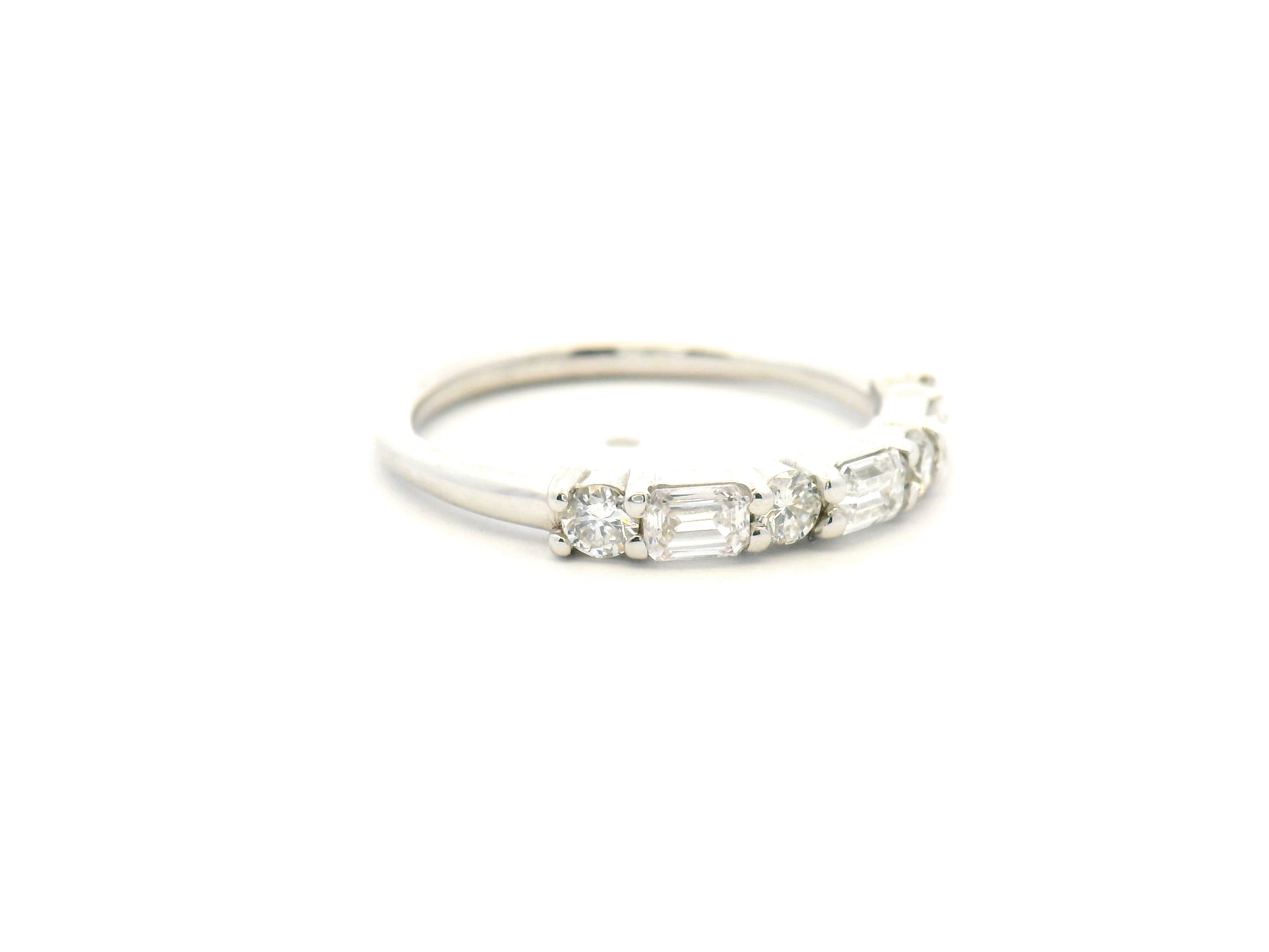 Alternating Round and Emerald Cut Diamond Wedding Band
