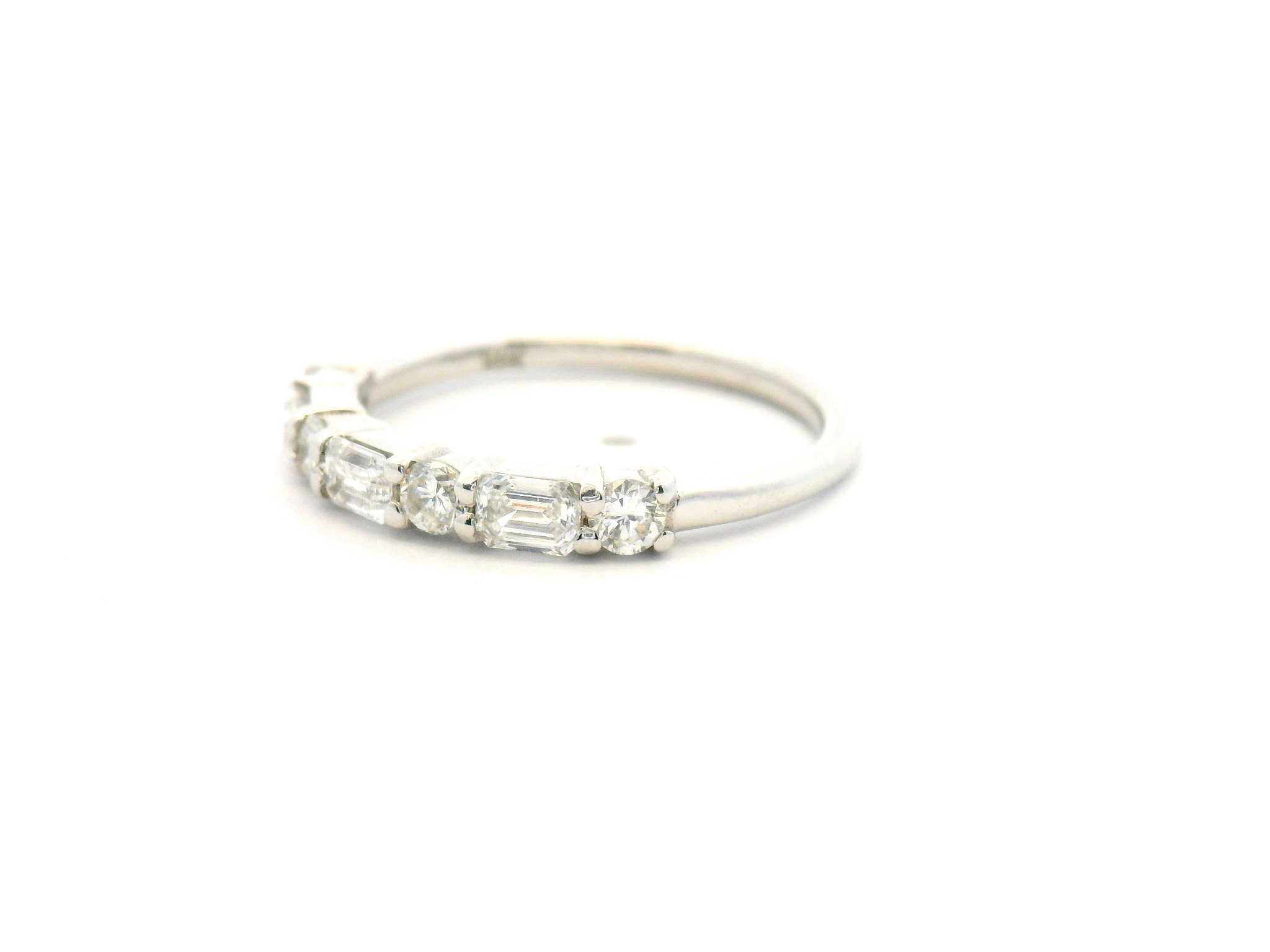 Alternating Round and Emerald Cut Diamond Wedding Band