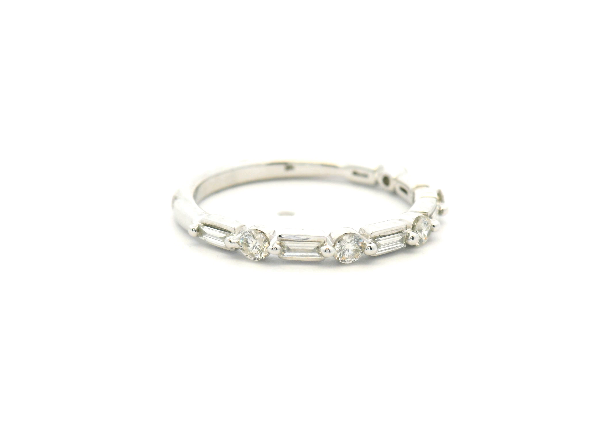Alternating Round and Baguette Diamond Wedding Band