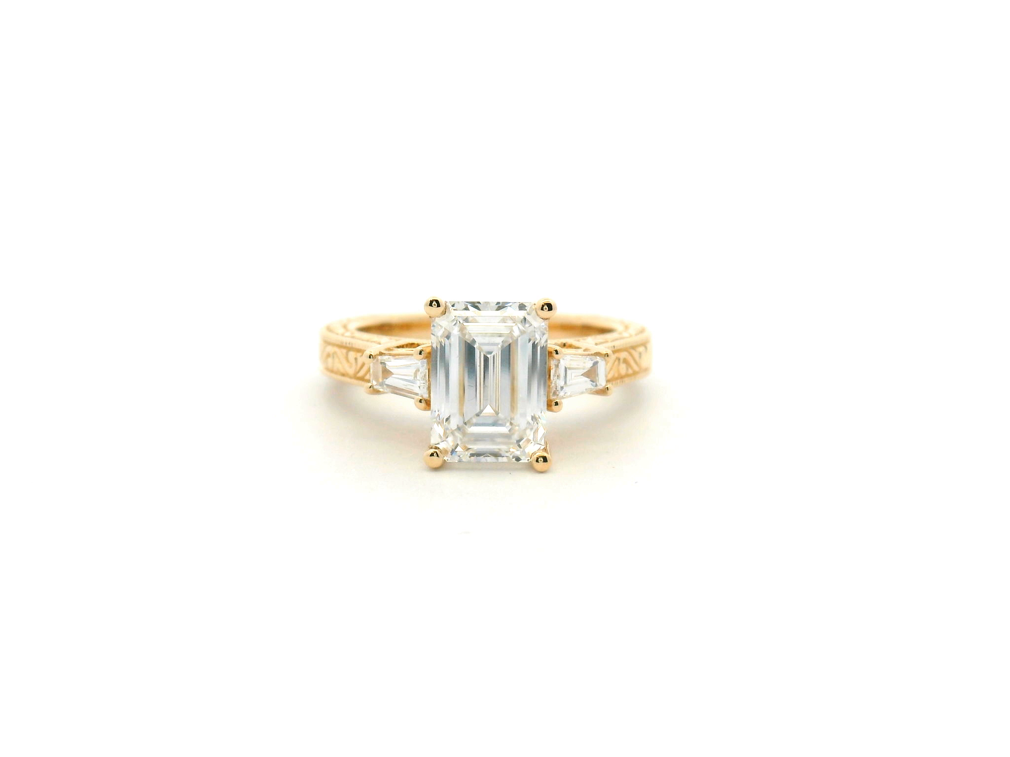 Emerald-Cut Diamond Three Stone Engagement Ring