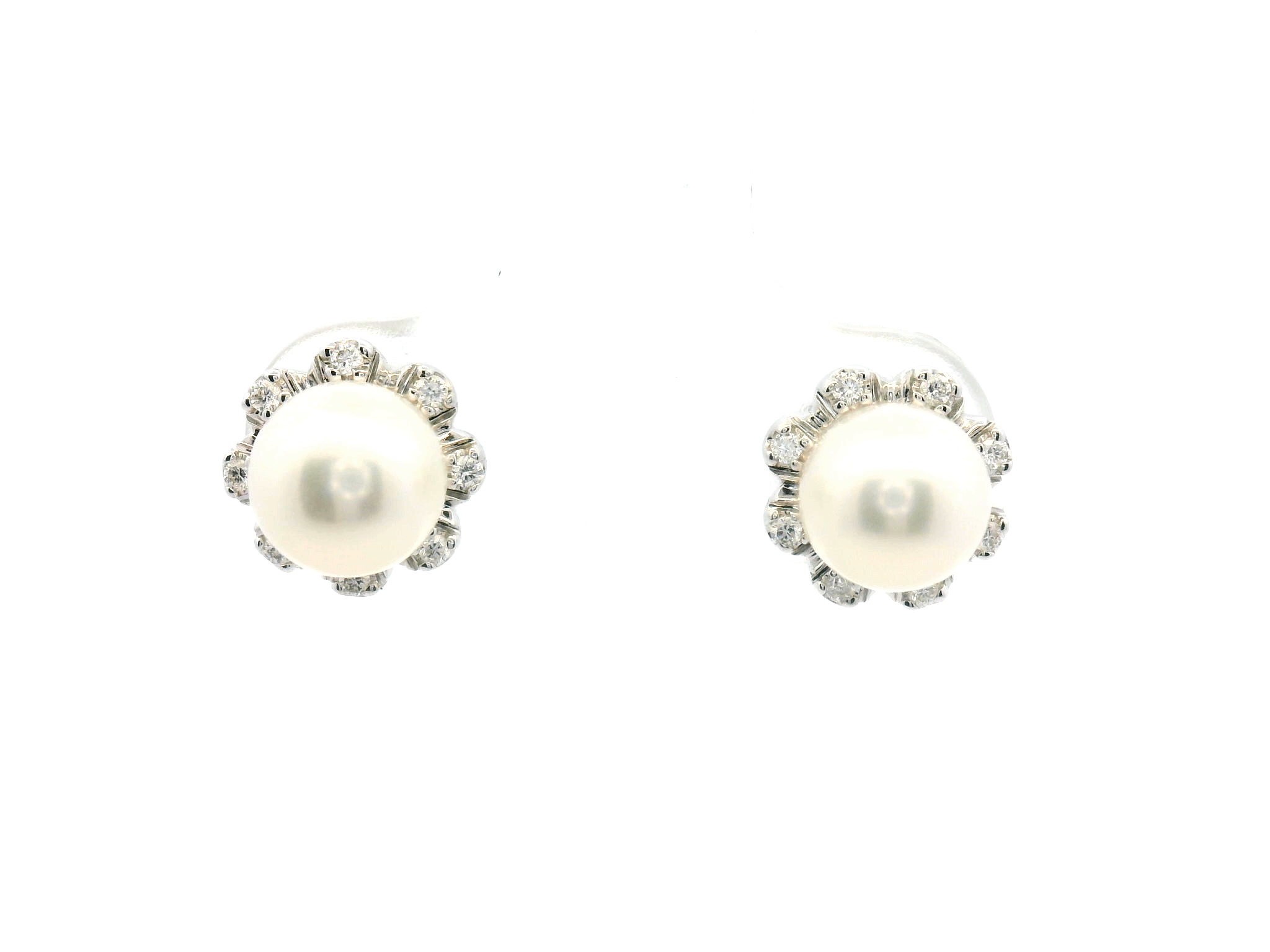 Pearl and Diamond Halo Stud Earrings