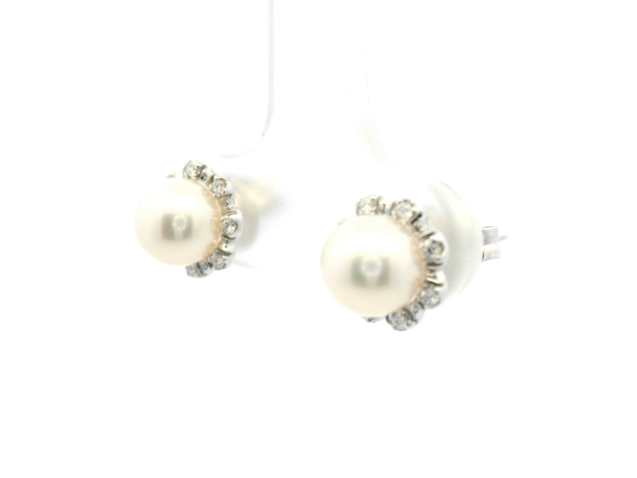 Pearl and Diamond Halo Stud Earrings