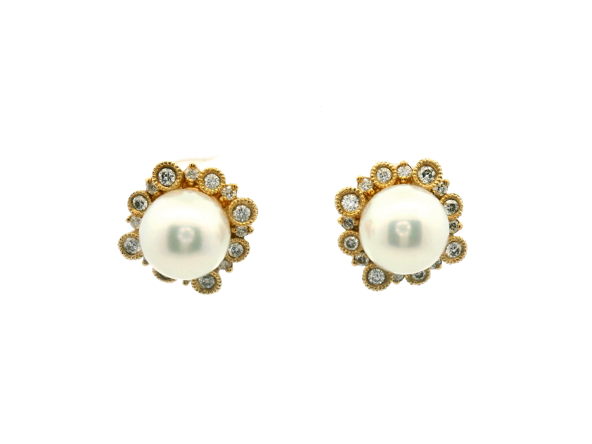 Pearl and Diamond Halo Stud Earrings