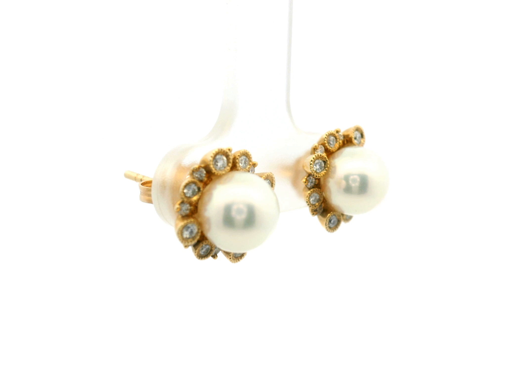 Pearl and Diamond Halo Stud Earrings