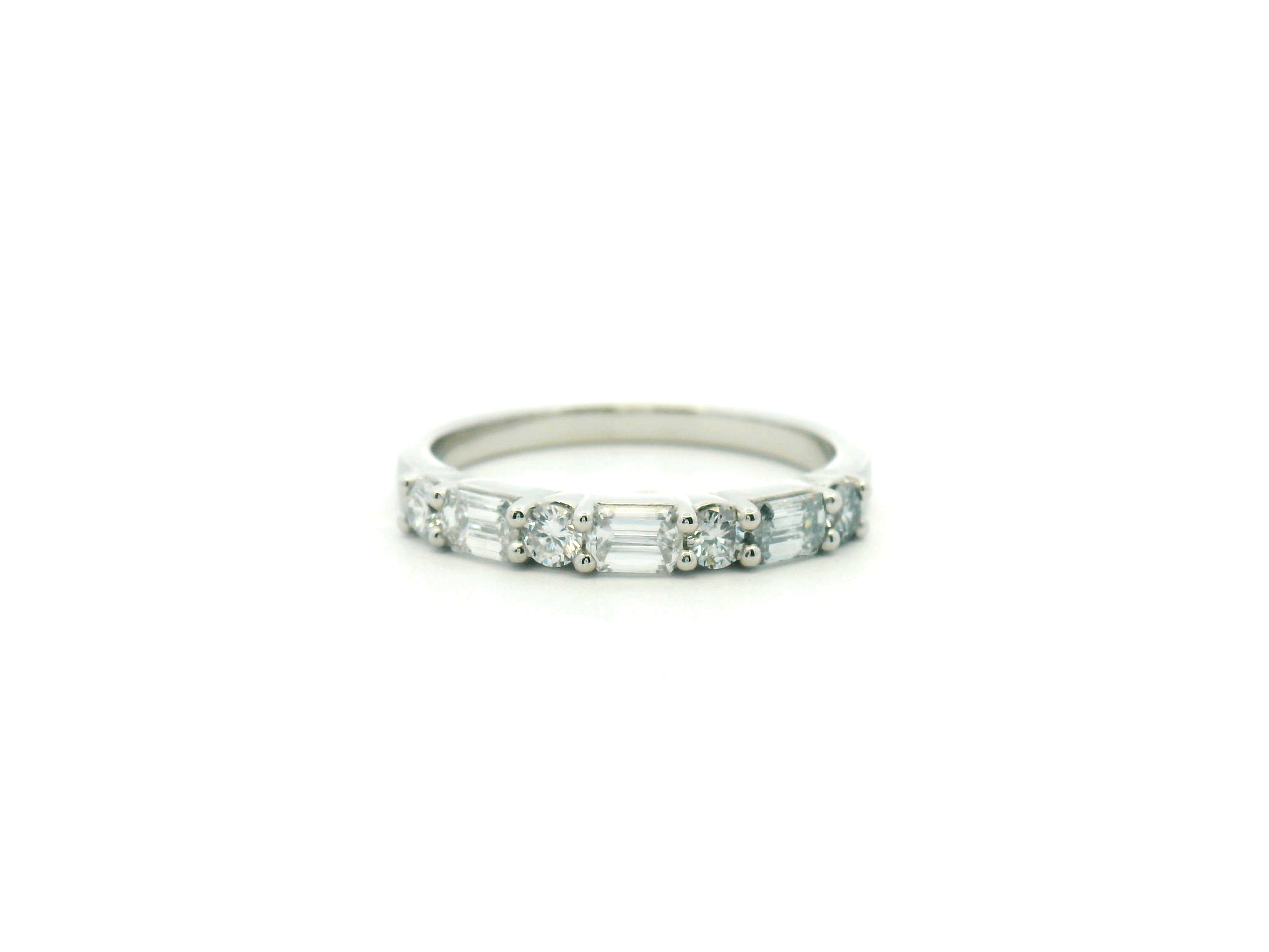Emerald and Round Diamond Wedding Band