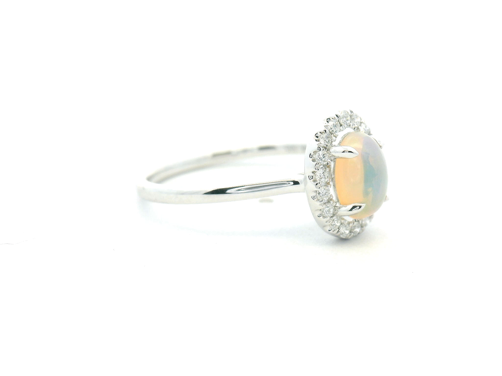Opal and Diamond Halo Ring