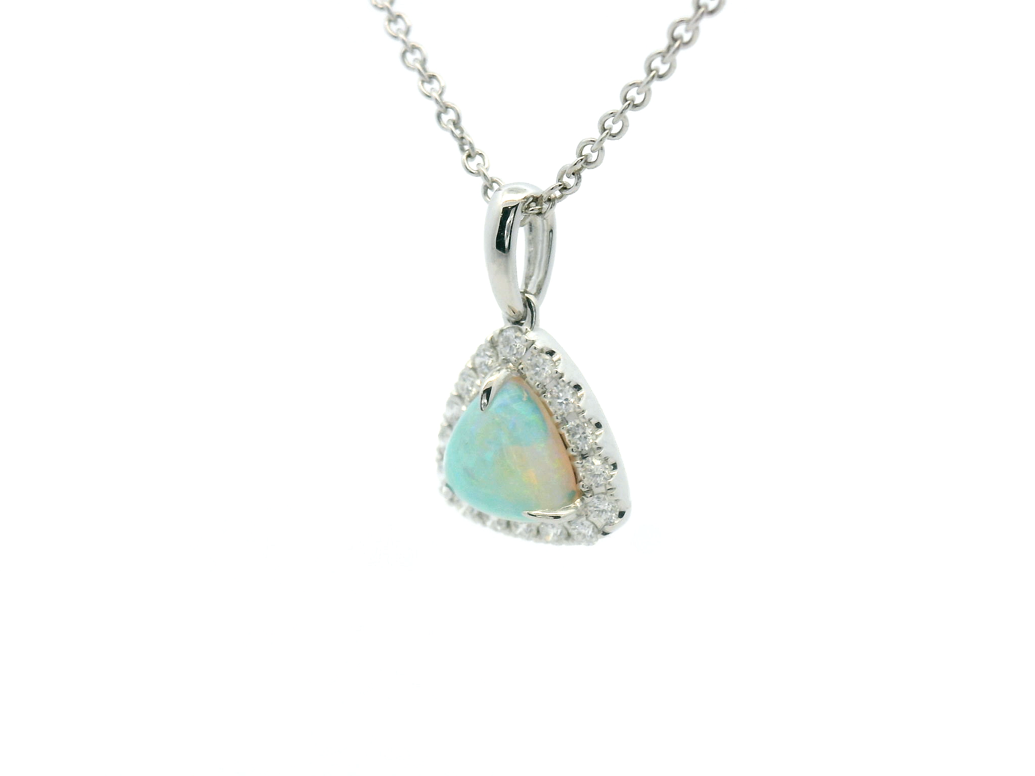 Opal and Diamond Halo Pendant Necklace