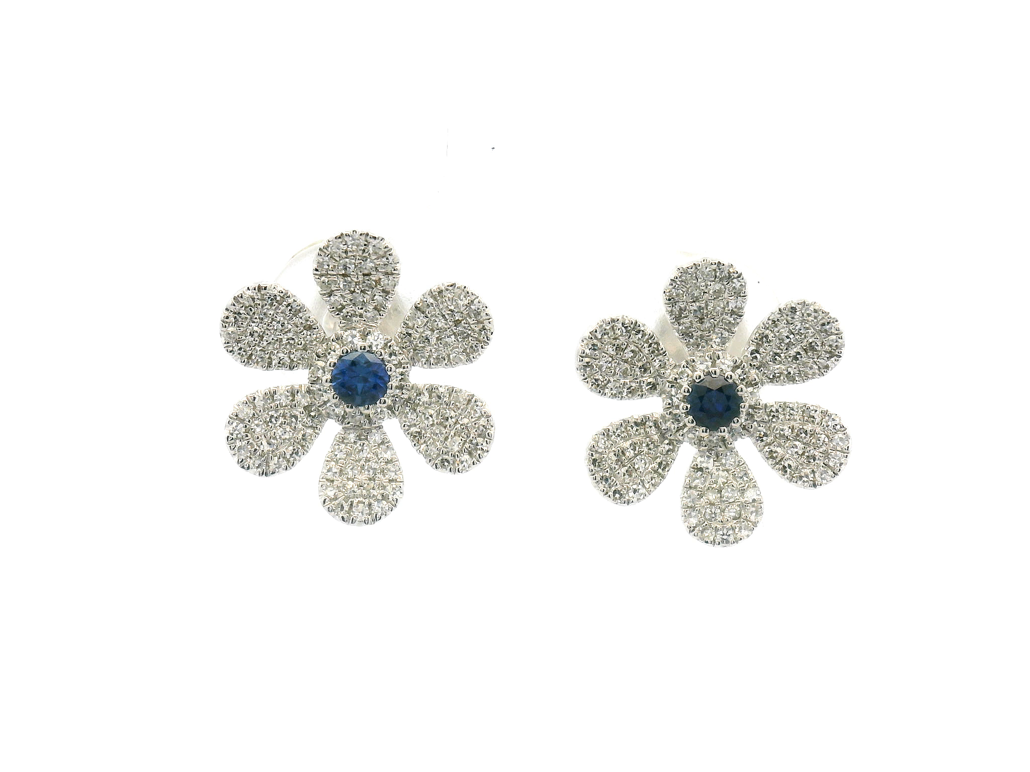 Sapphire and Diamond Flower Stud Earrings