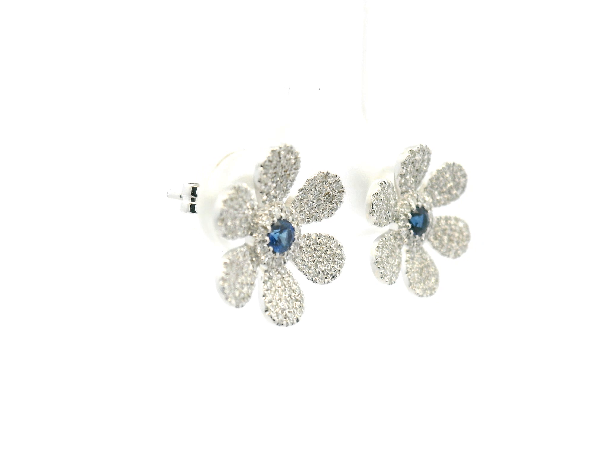 Sapphire and Diamond Flower Stud Earrings