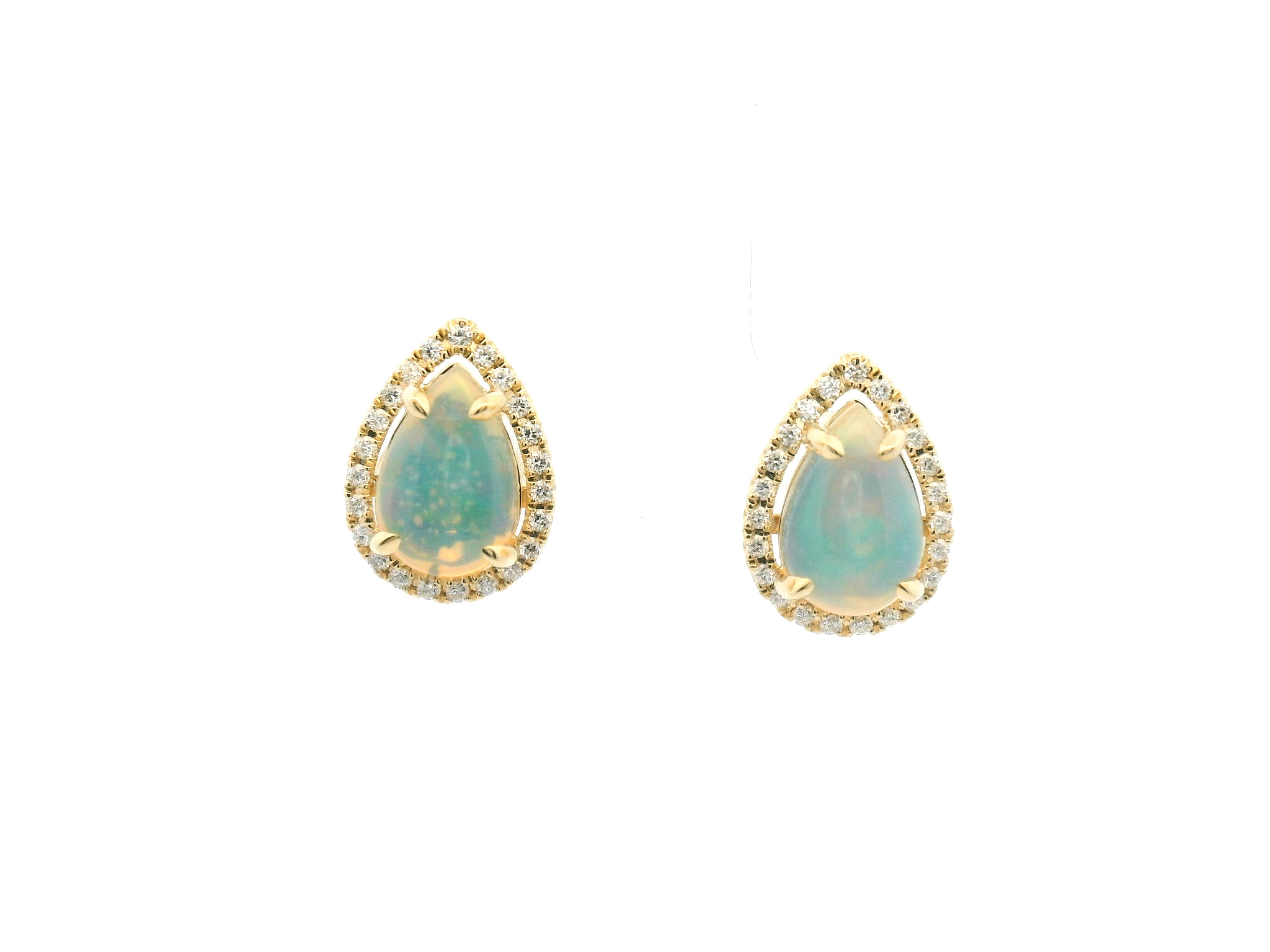 Opal and Diamond Halo Stud Earrings