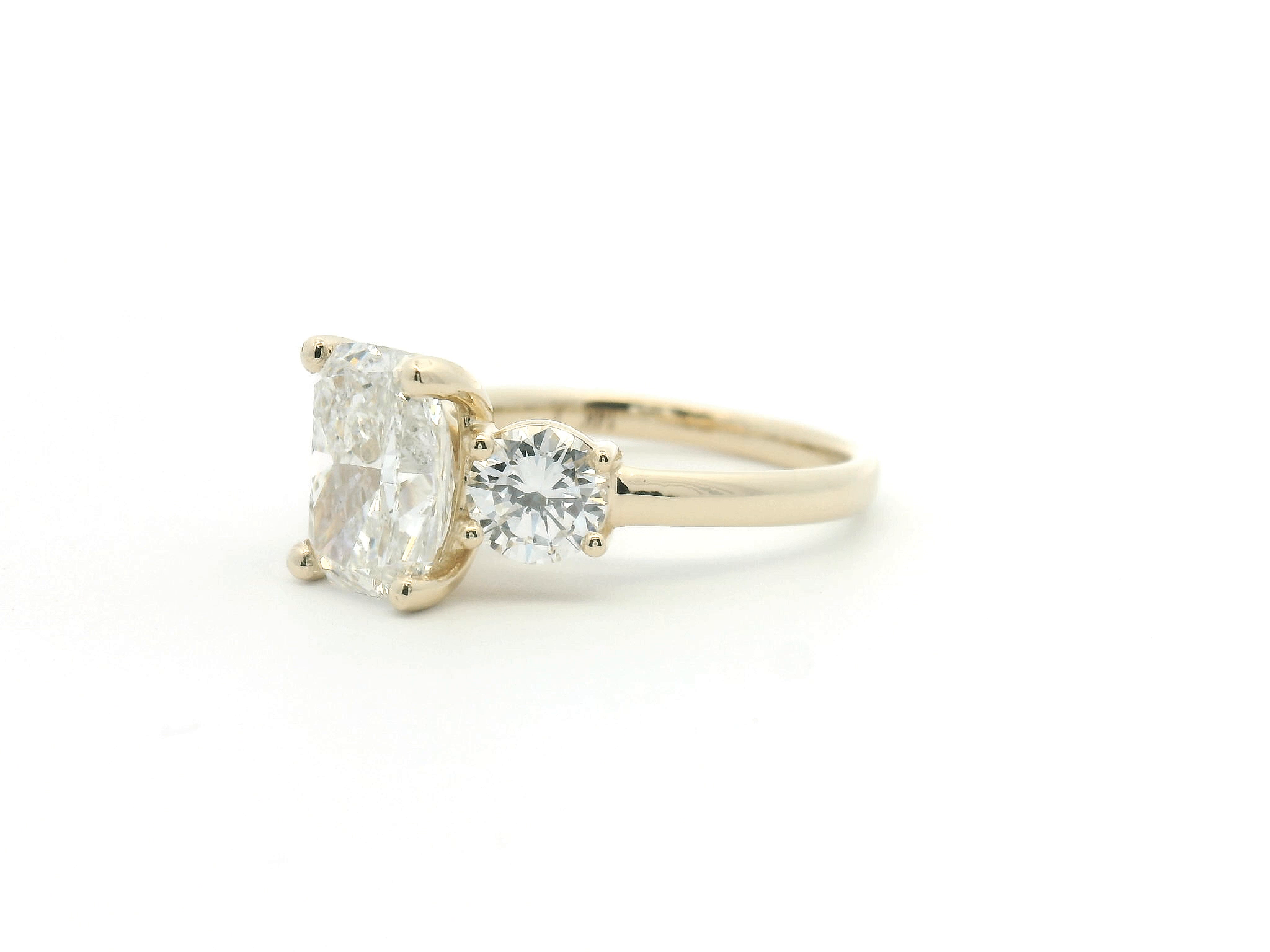 Elongated Cushion Diamond Three Stone Ring