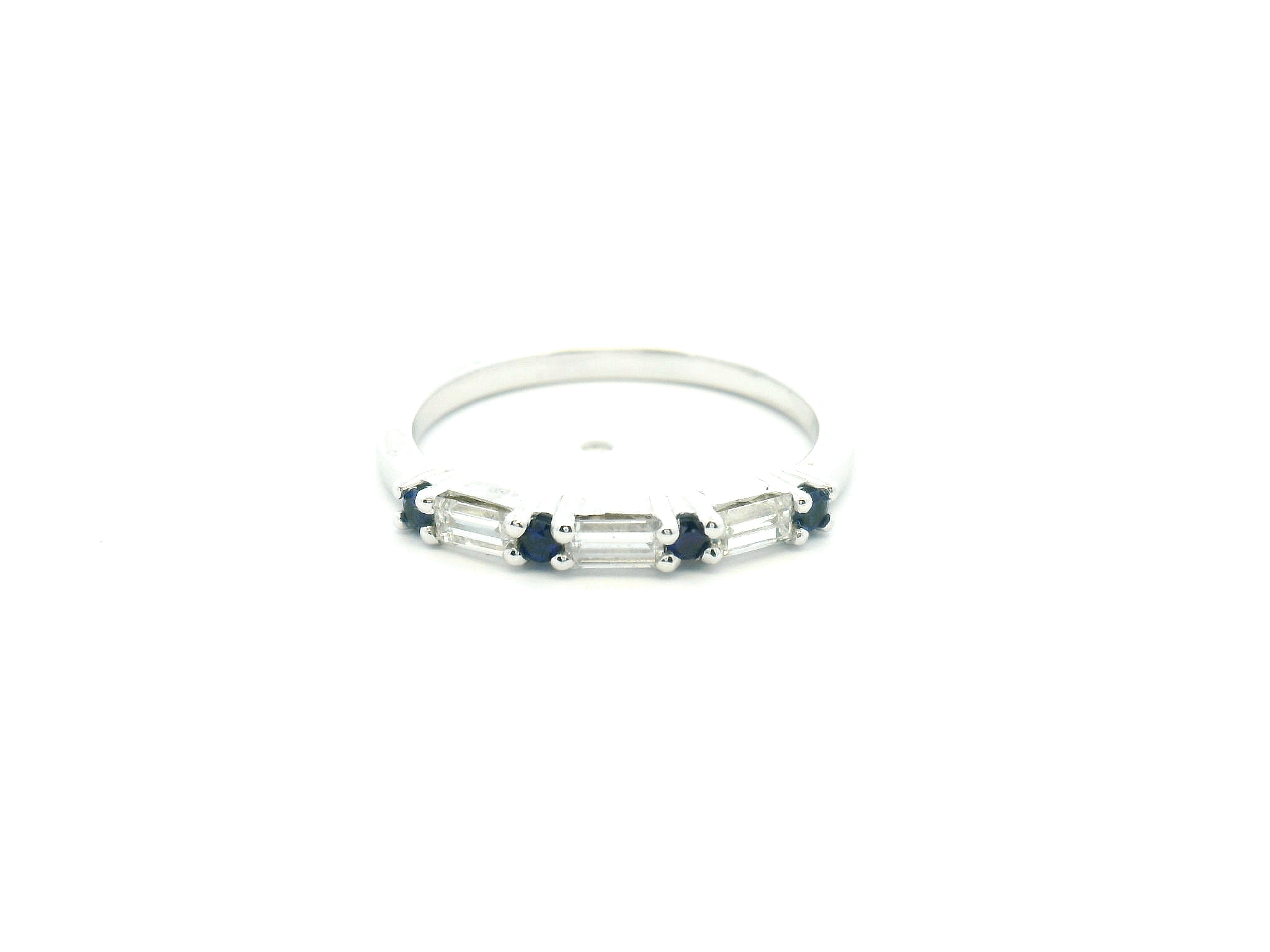 Diamond Straight Baguette and Sapphire Round Alternating Ring