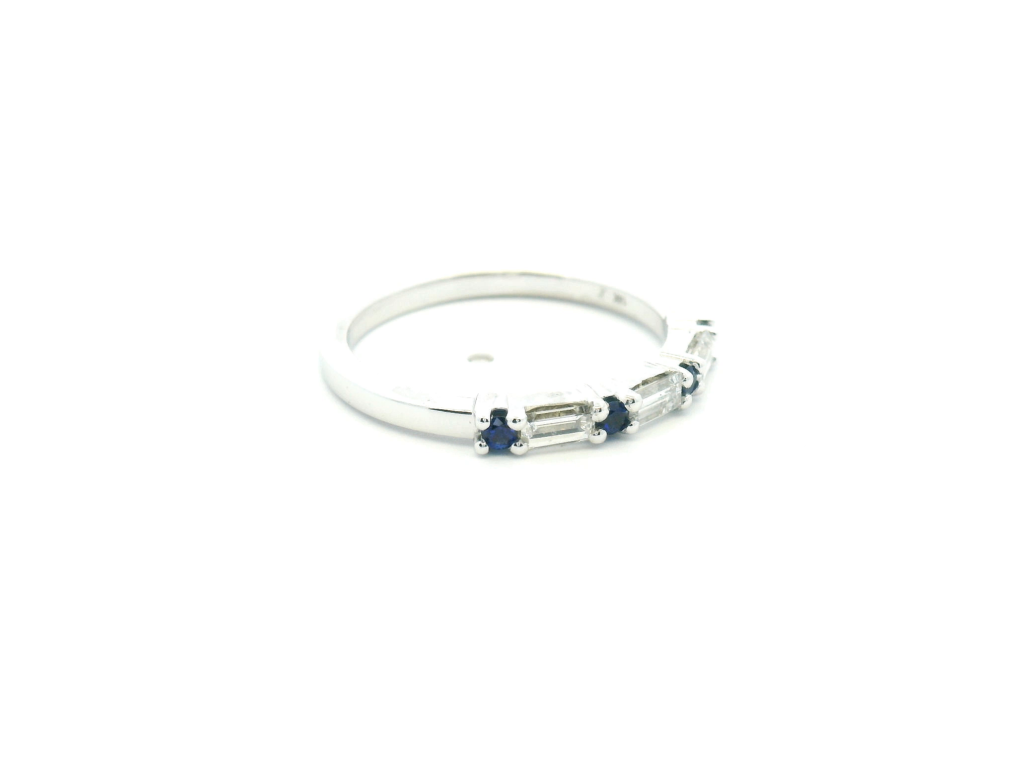 Diamond Straight Baguette and Sapphire Round Alternating Ring