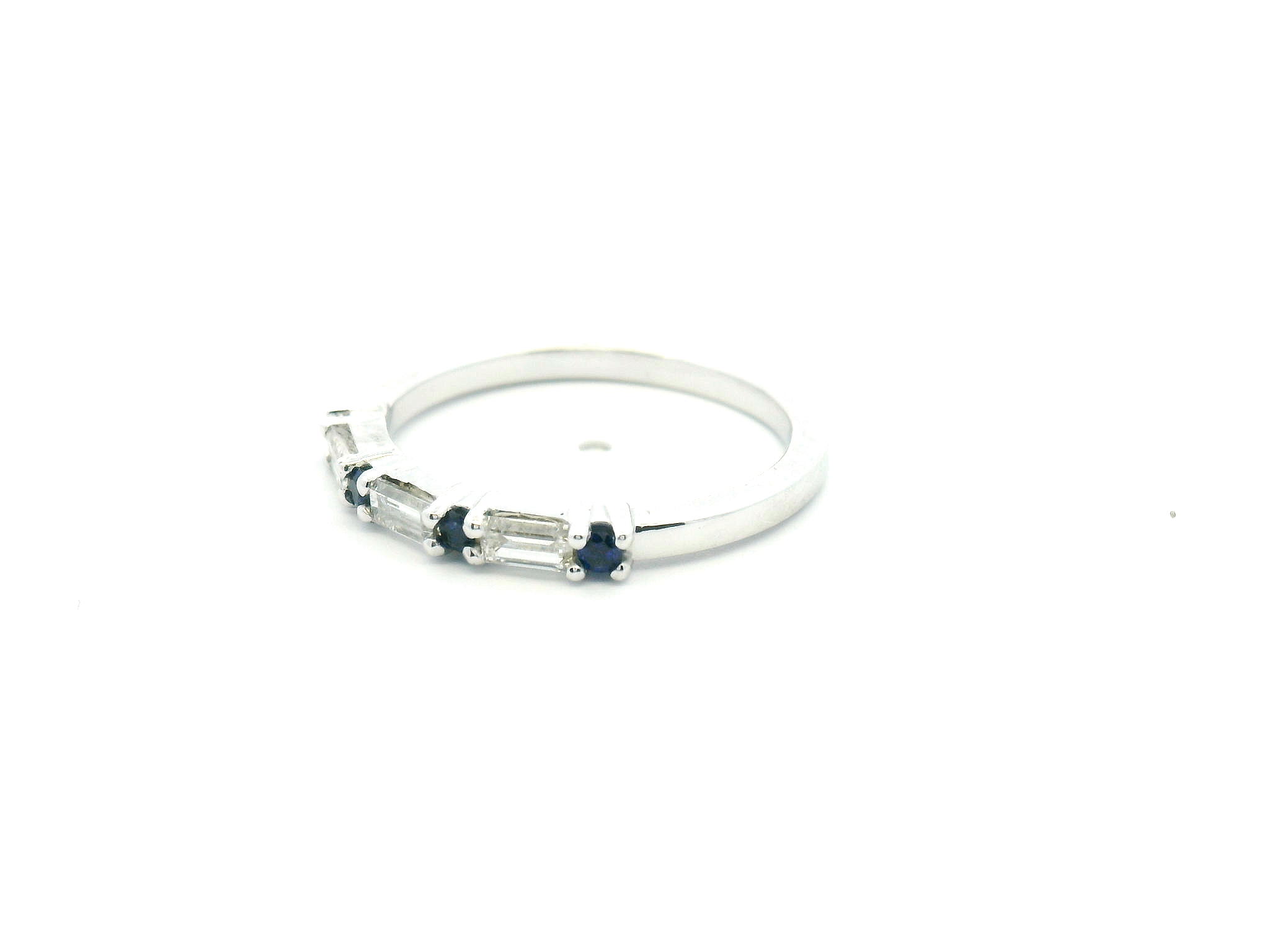 Diamond Straight Baguette and Sapphire Round Alternating Ring