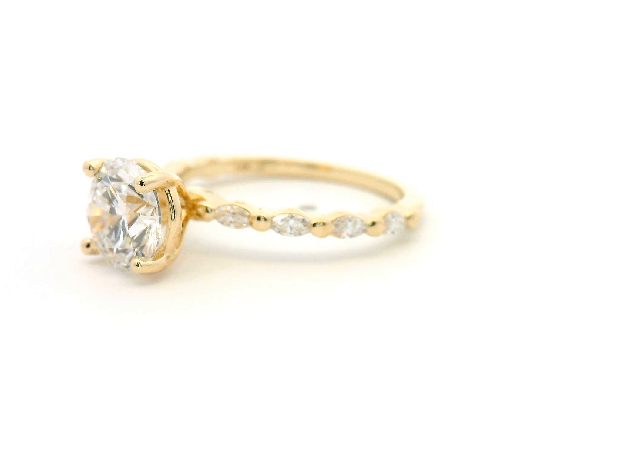 Round Diamond Marquise Accent Engagement Ring