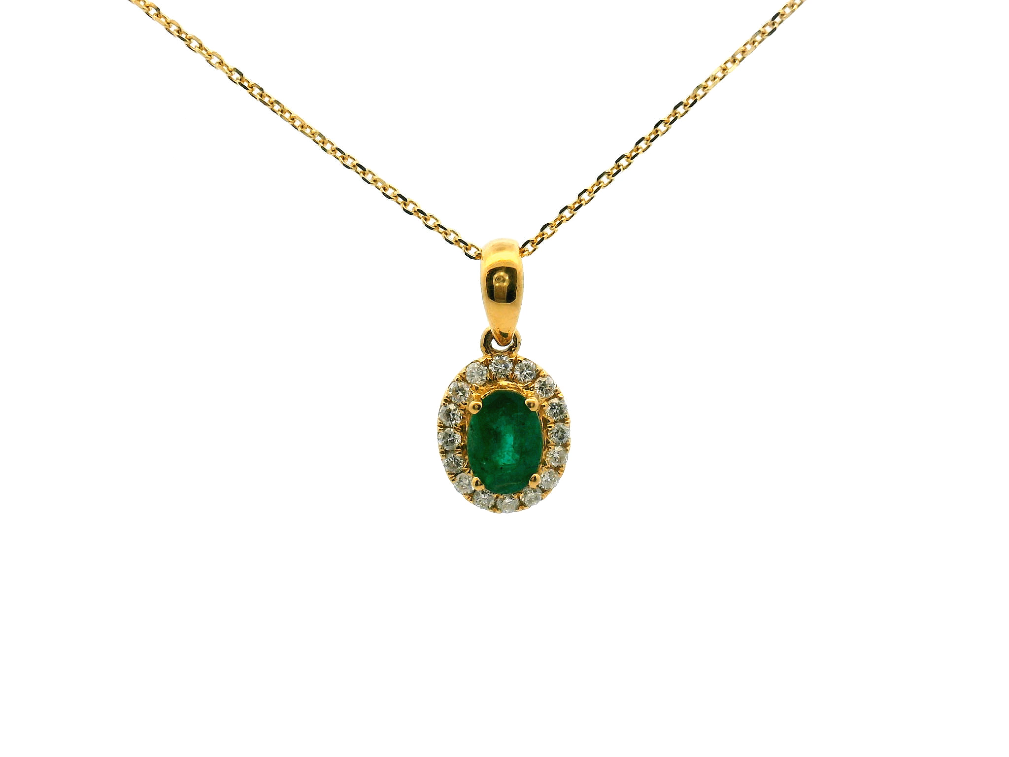 Emerald and Diamond Halo Pendant