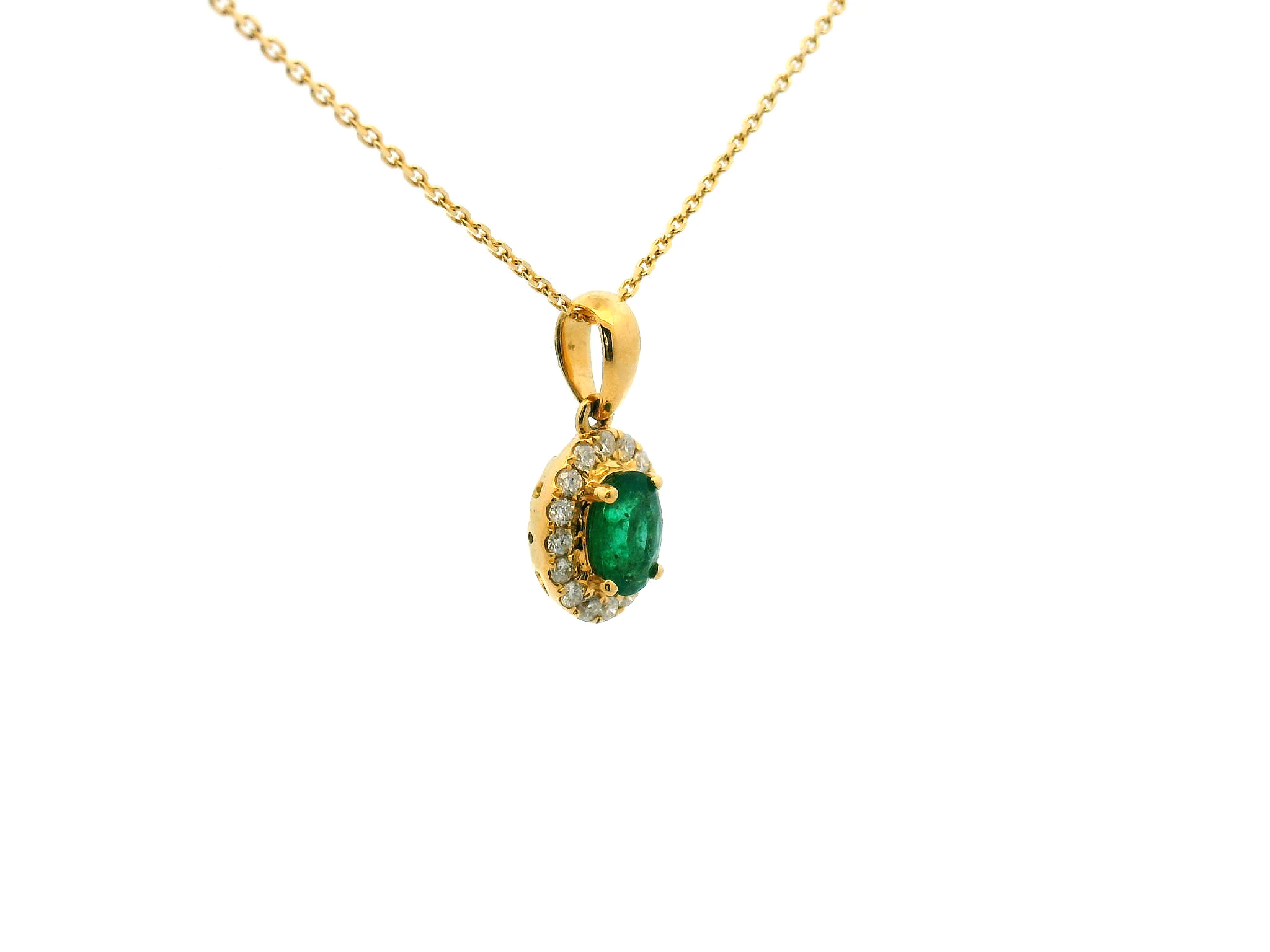 Emerald and Diamond Halo Pendant