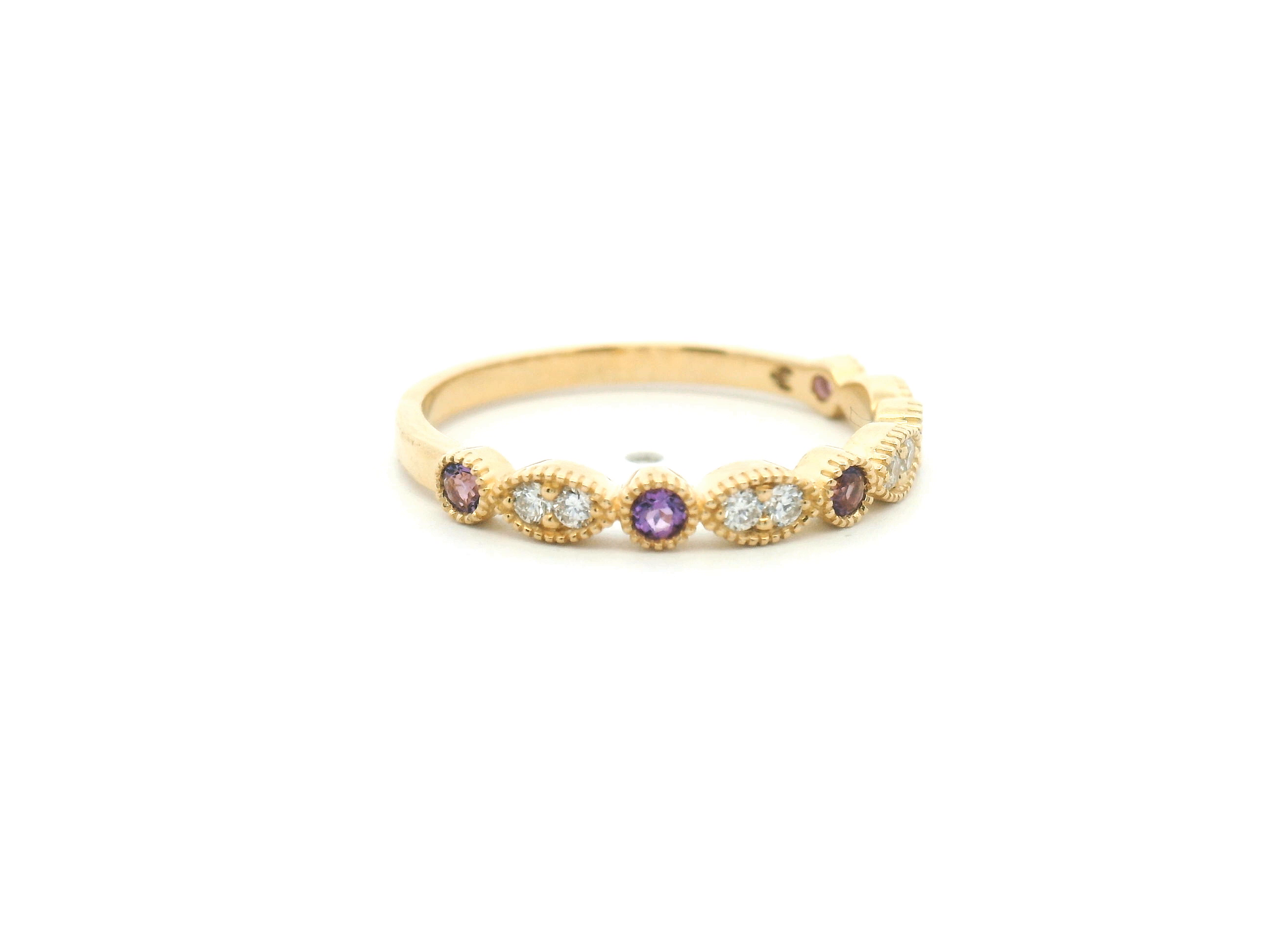Amethyst and Diamond Milgrain Marquise Pattern Band