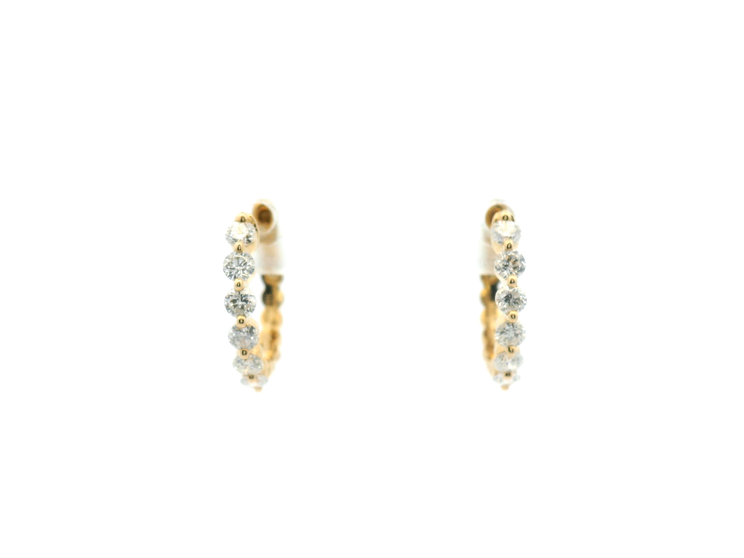 Diamond Shared Prong Huggie Hoop Earrings