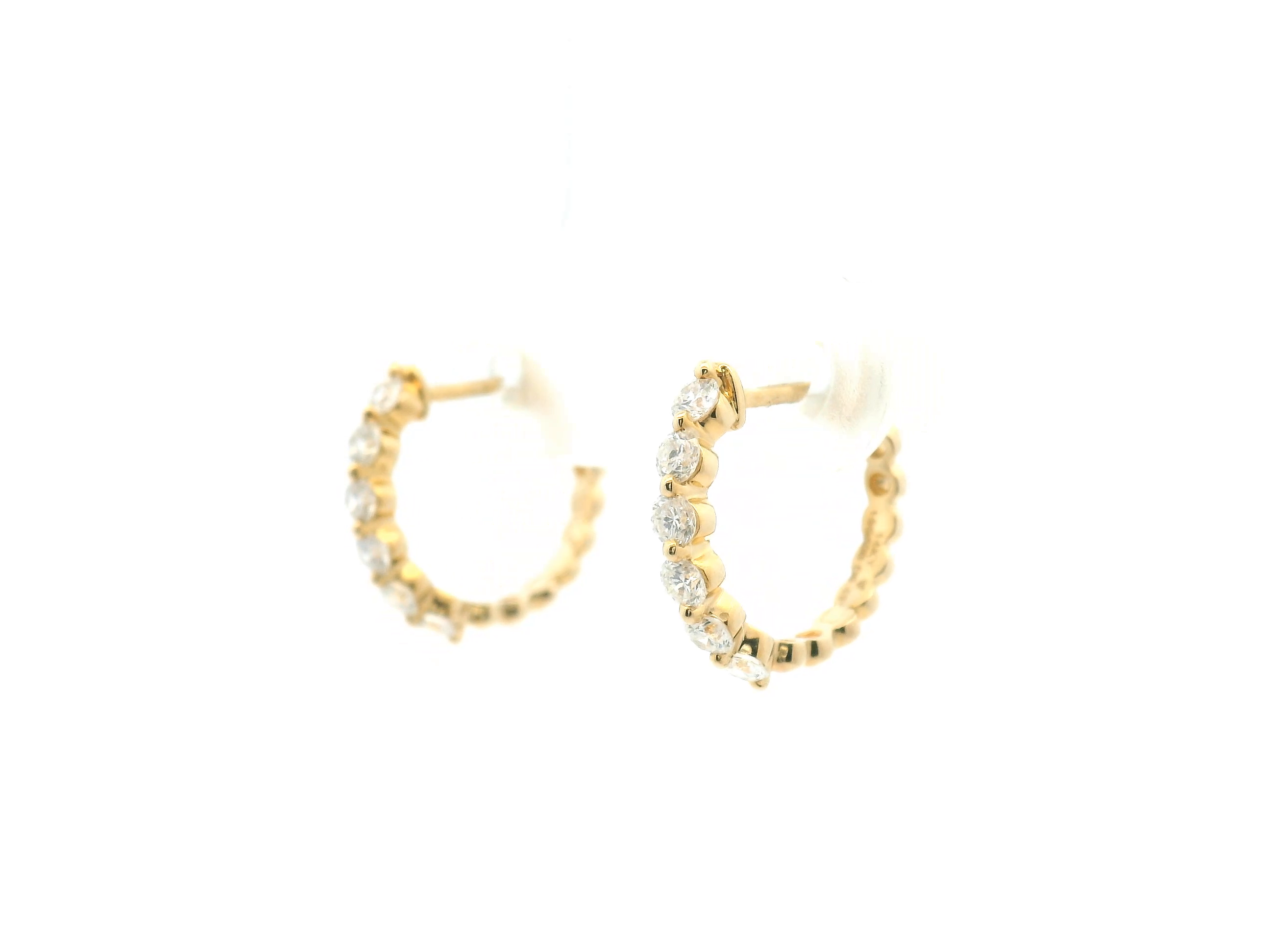 Diamond Shared Prong Huggie Hoop Earrings