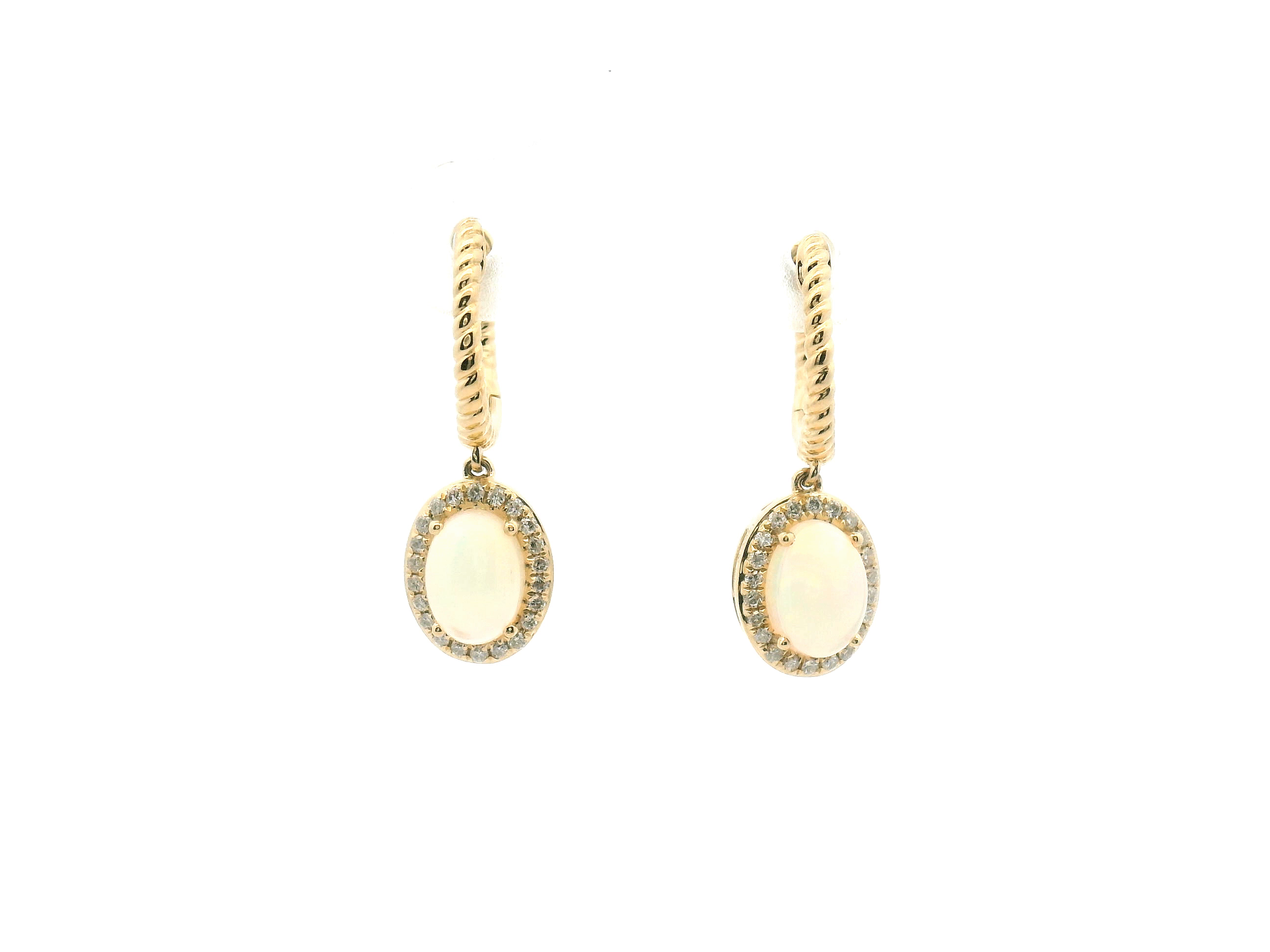 Opal and Diamond Drop Hoop Earrings