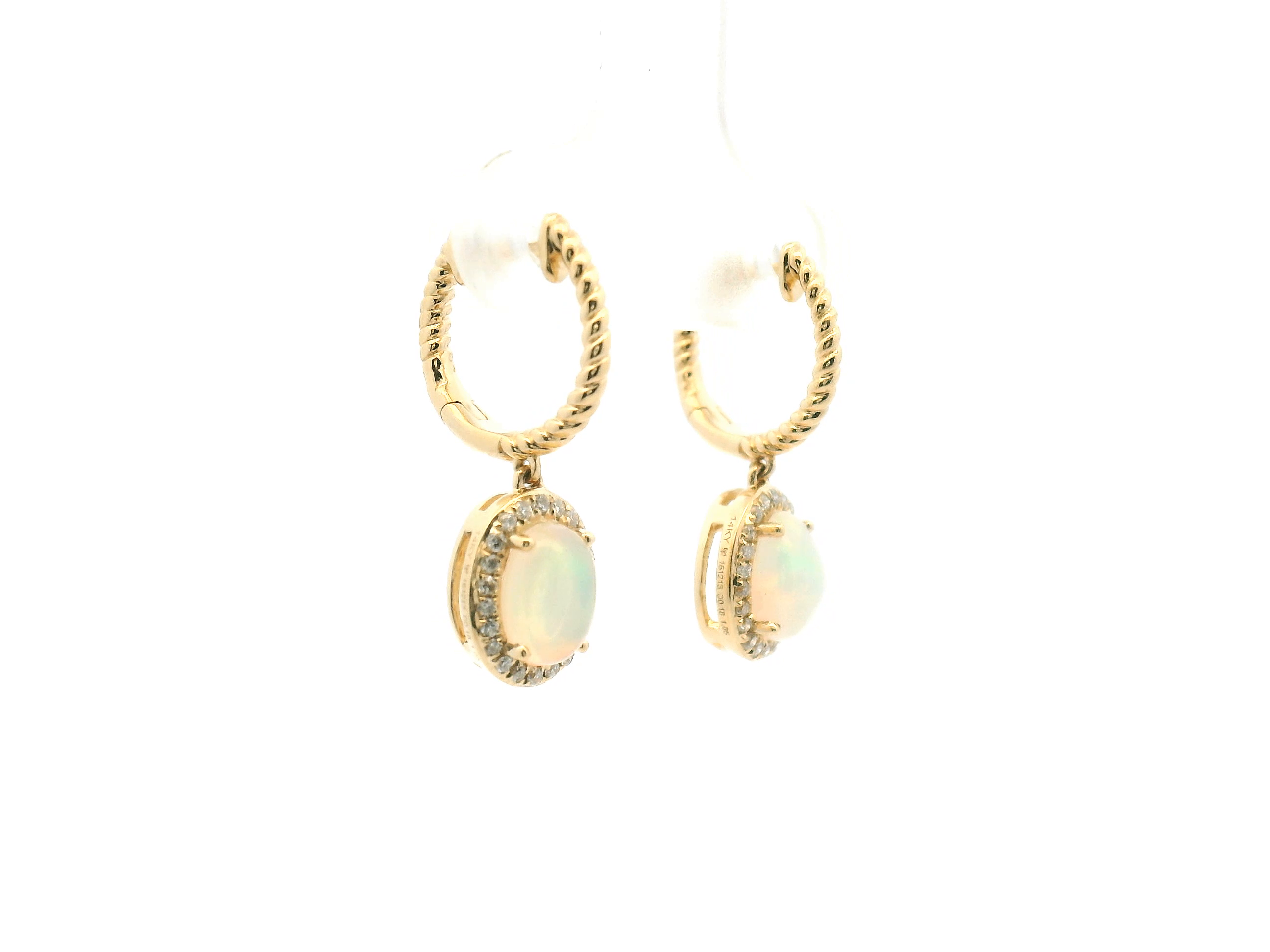 Opal and Diamond Drop Hoop Earrings