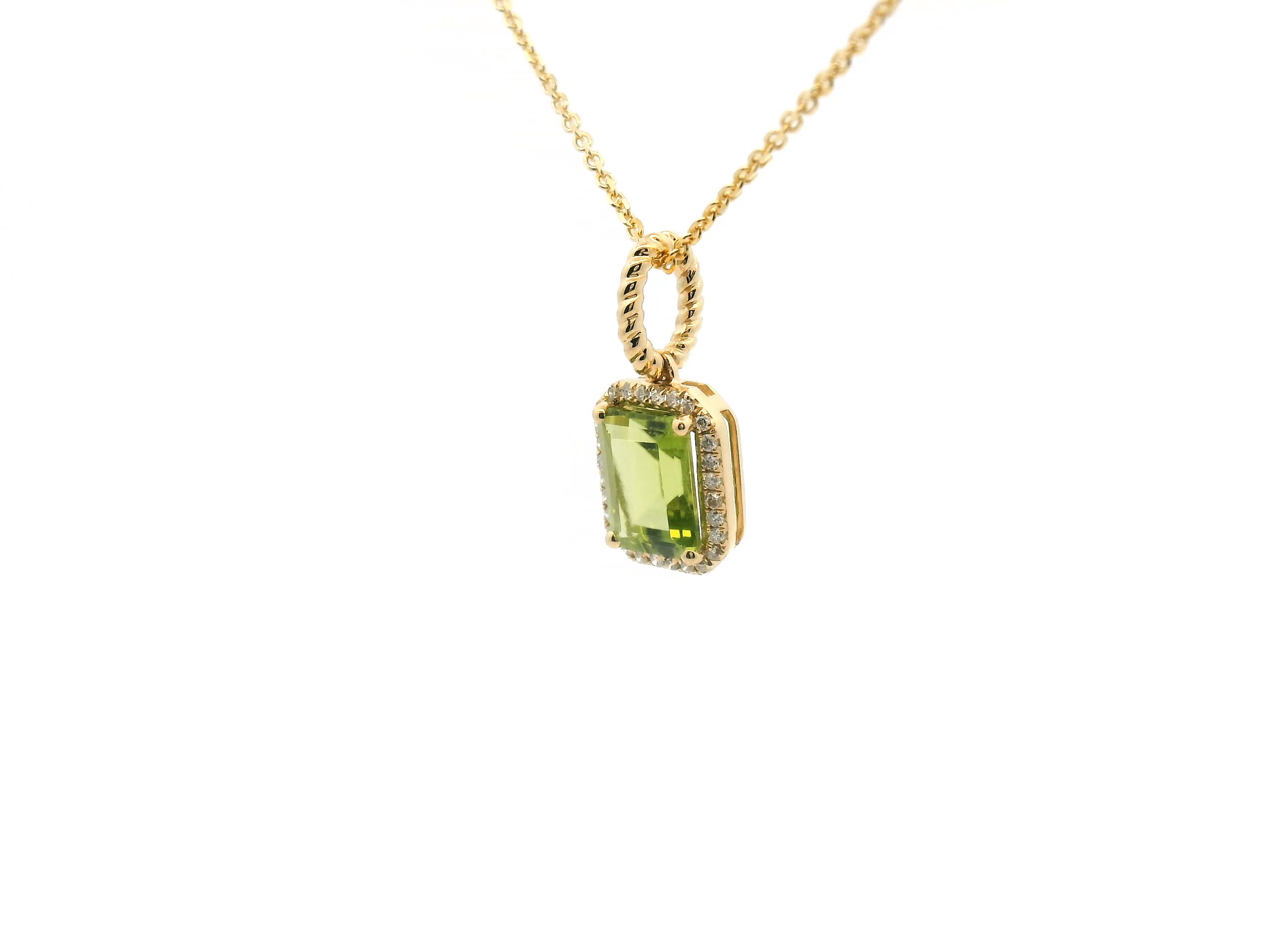 Peridot and Diamond Halo Pendant Necklace